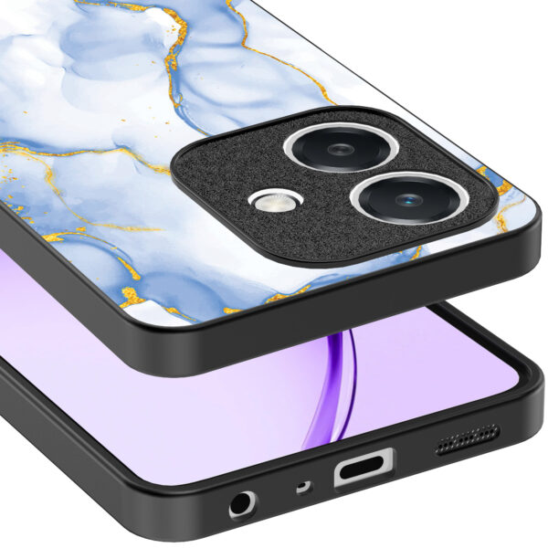 Oppo A3 telefoonhoesje met lichtblauw goud marmer opdruk (4)