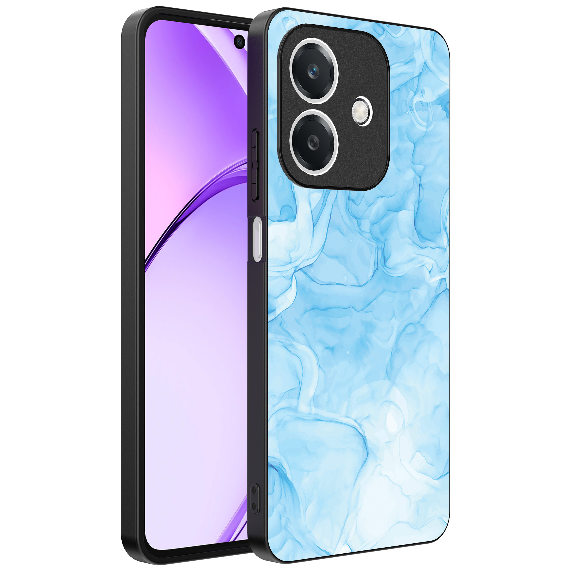 Oppo A3 telefoonhoesje met lichtblauw marmer opdruk (1)