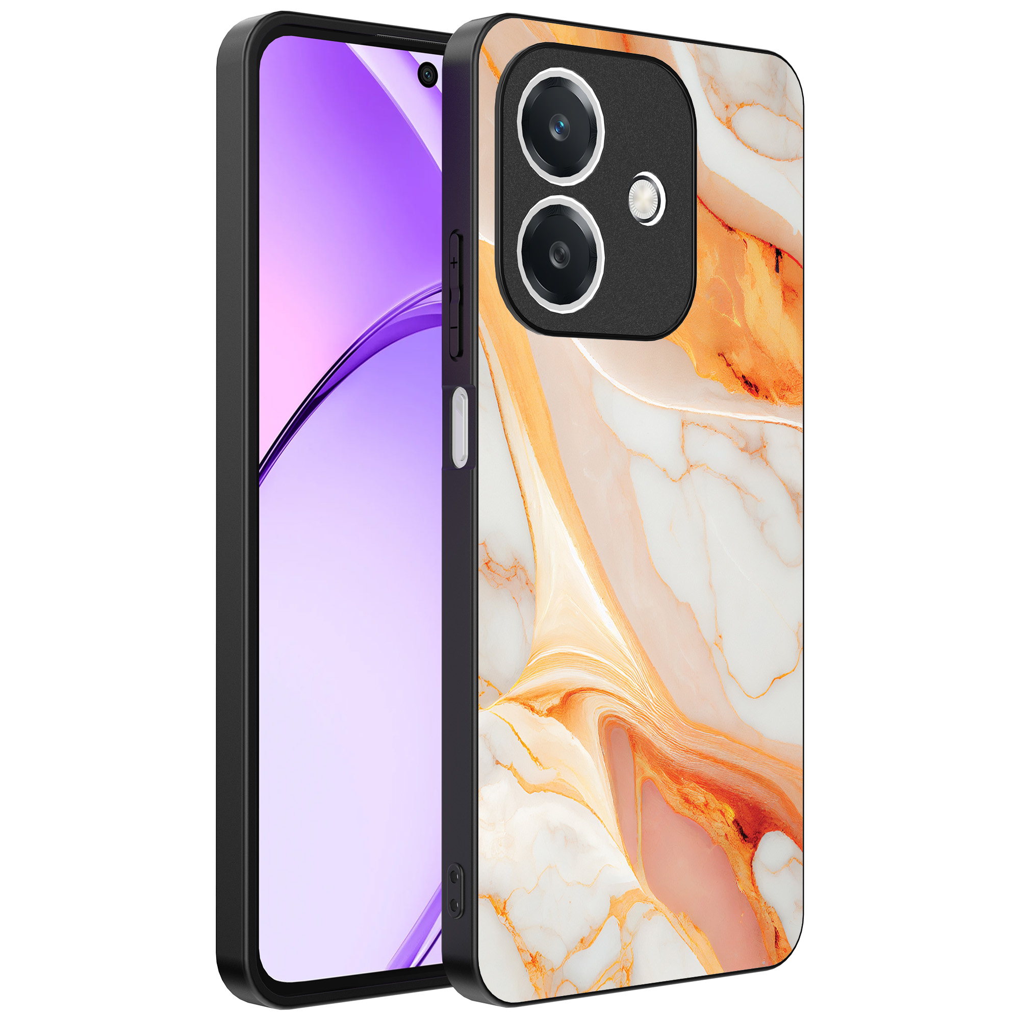 Oppo A3 telefoonhoesje met oranje marmer opdruk (1)