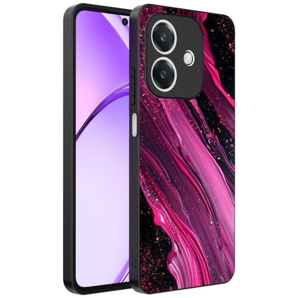 Oppo A3 telefoonhoesje met paars roze marmer opdruk (1)