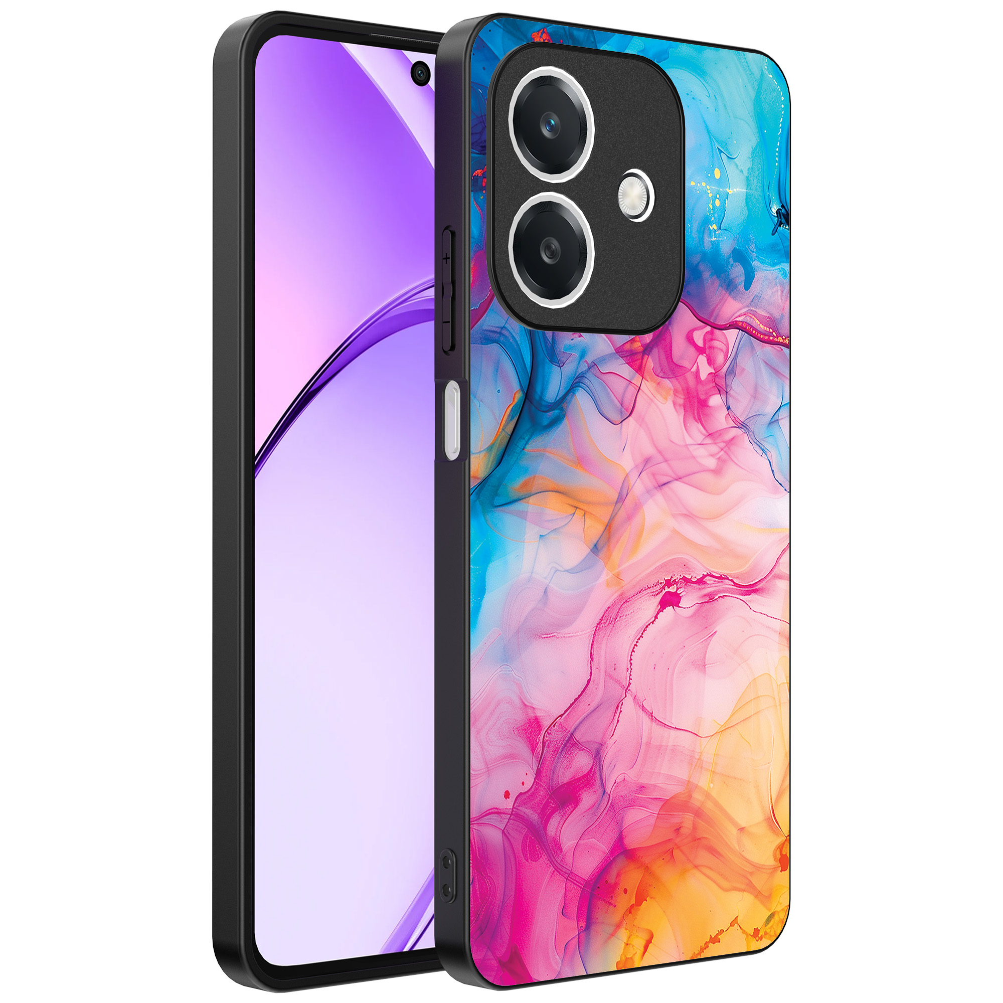 Oppo A3 telefoonhoesje met regenboog acryl marmer opdruk (1)