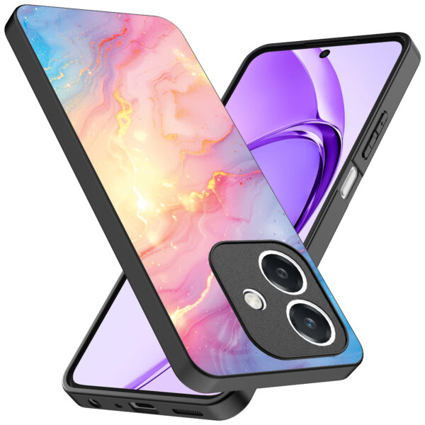 Oppo A3 telefoonhoesje met regenboog glitter marmer opdruk (2)