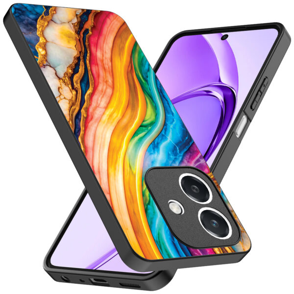 Oppo A3 telefoonhoesje met regenboog goud marmer opdruk (2)