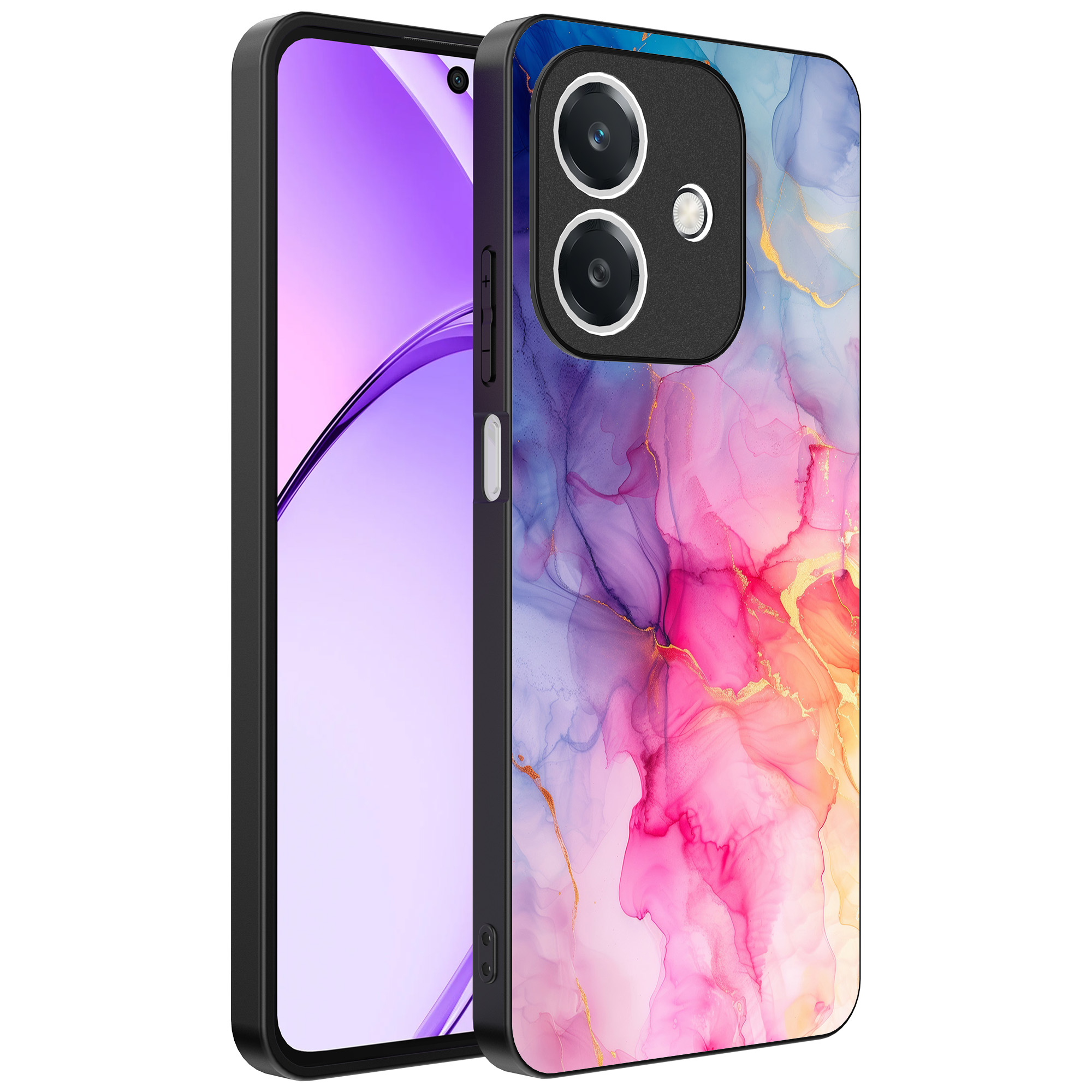 Oppo A3 telefoonhoesje met regenboog marmer opdruk (1)