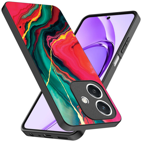 Oppo A3 telefoonhoesje met rood groen marmer opdruk (2)