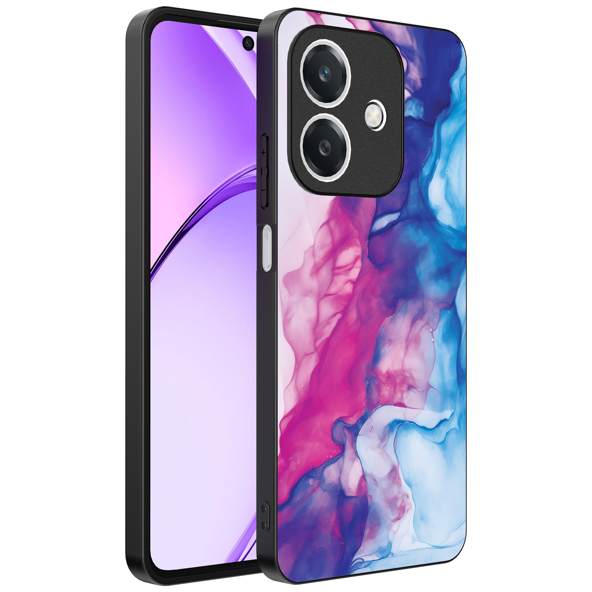 Oppo A3 telefoonhoesje met roze blauw marmer opdruk (1)
