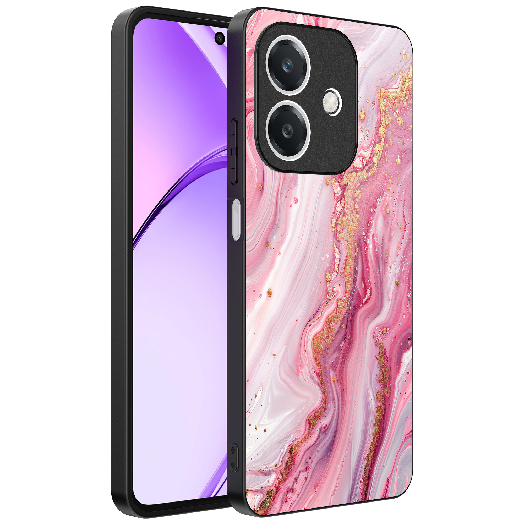 Oppo A3 telefoonhoesje met roze marmer opdruk (1)