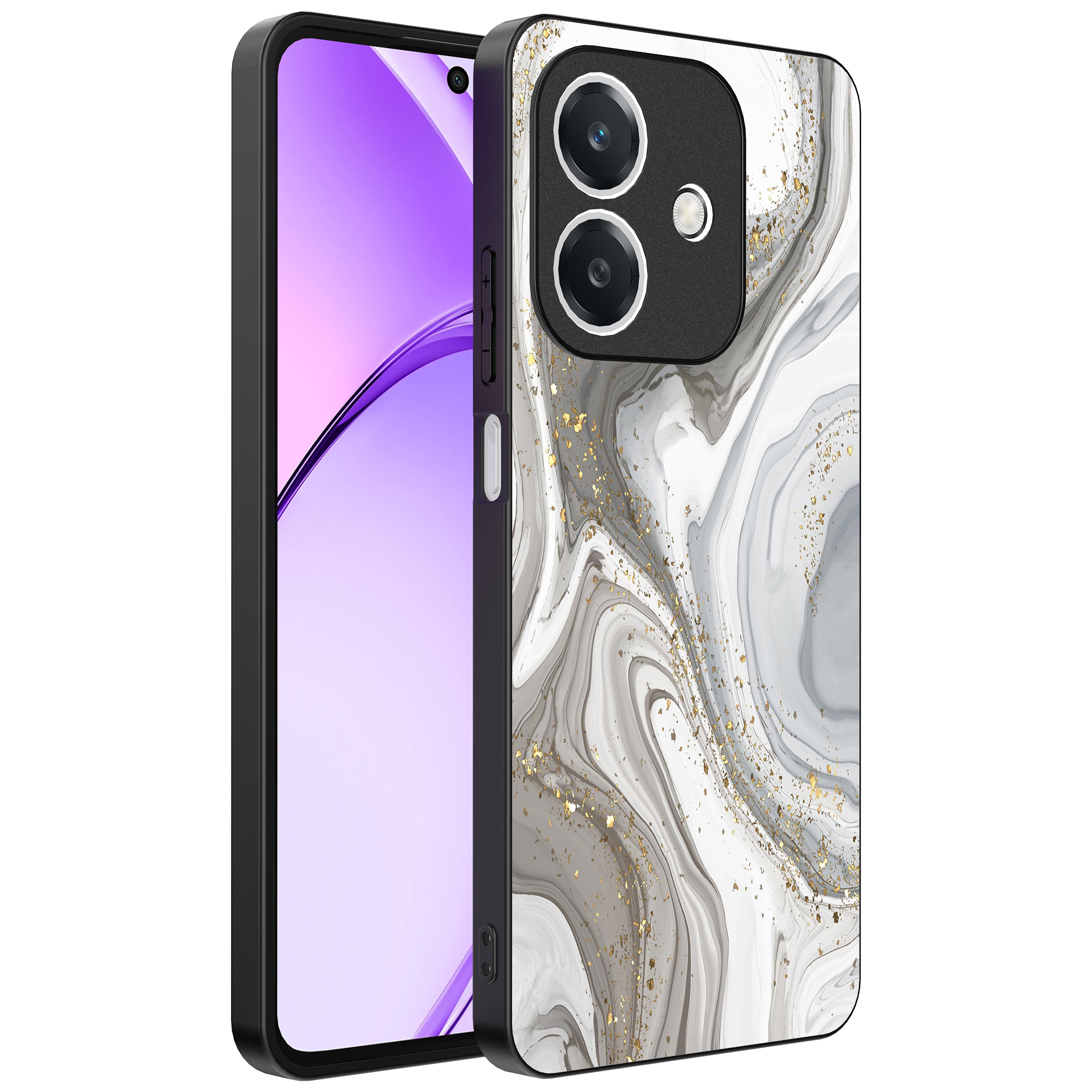Oppo A3 telefoonhoesje met zilver marmer opdruk (1)