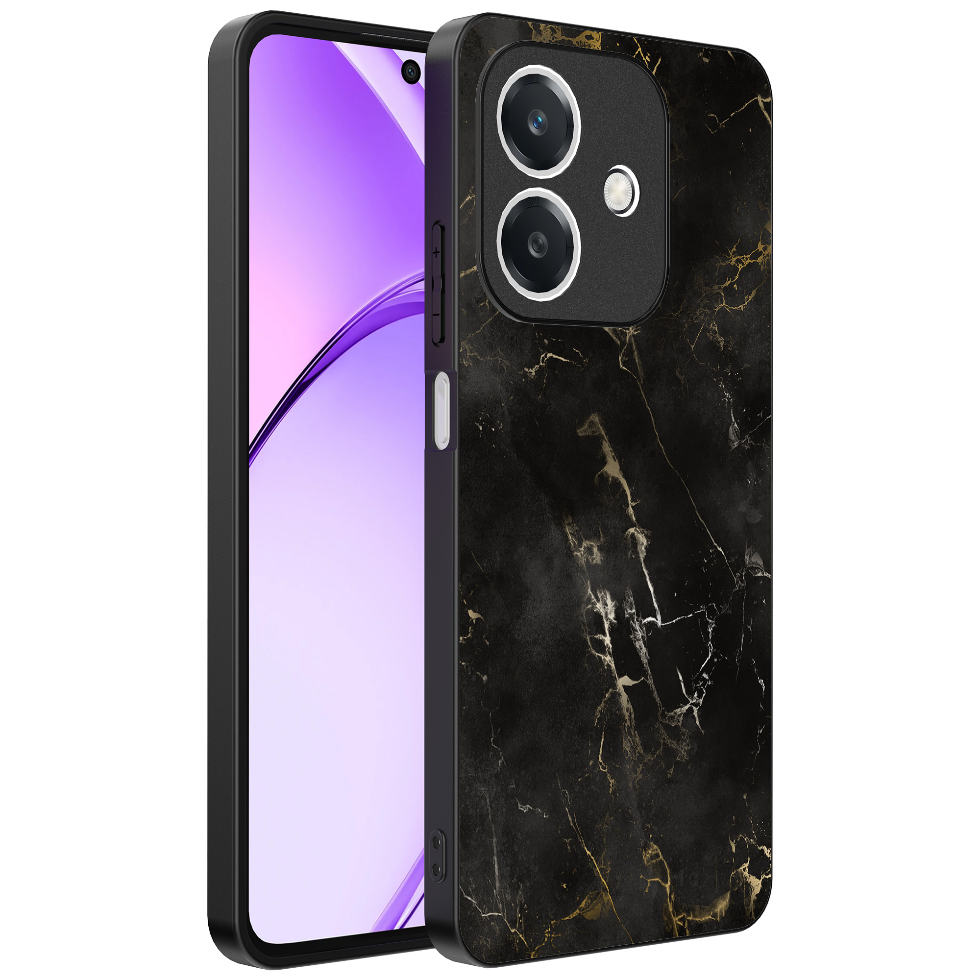 Oppo A3 telefoonhoesje met zwart marmer opdruk (1)