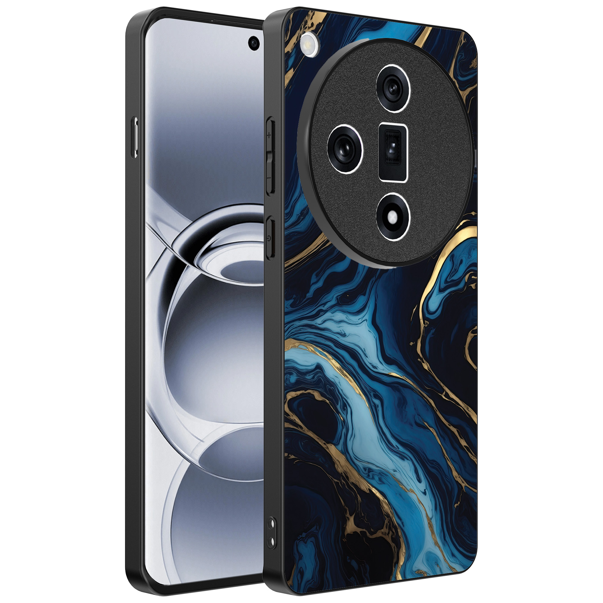 Oppo Find X7 Ultra telefoonhoesje met blauw goud marmer opdruk (1)