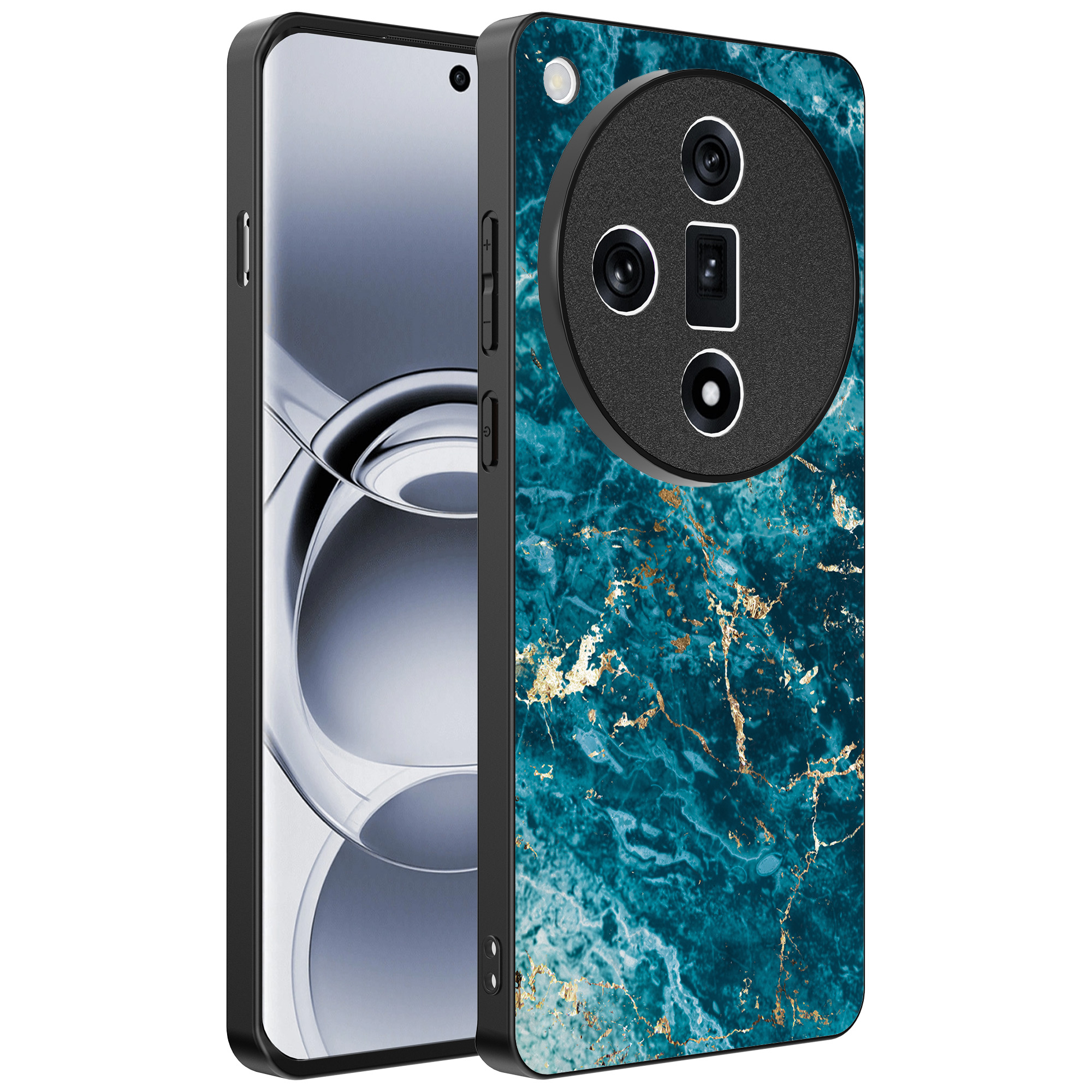 Oppo Find X7 Ultra telefoonhoesje met blauw marmer opdruk (1)