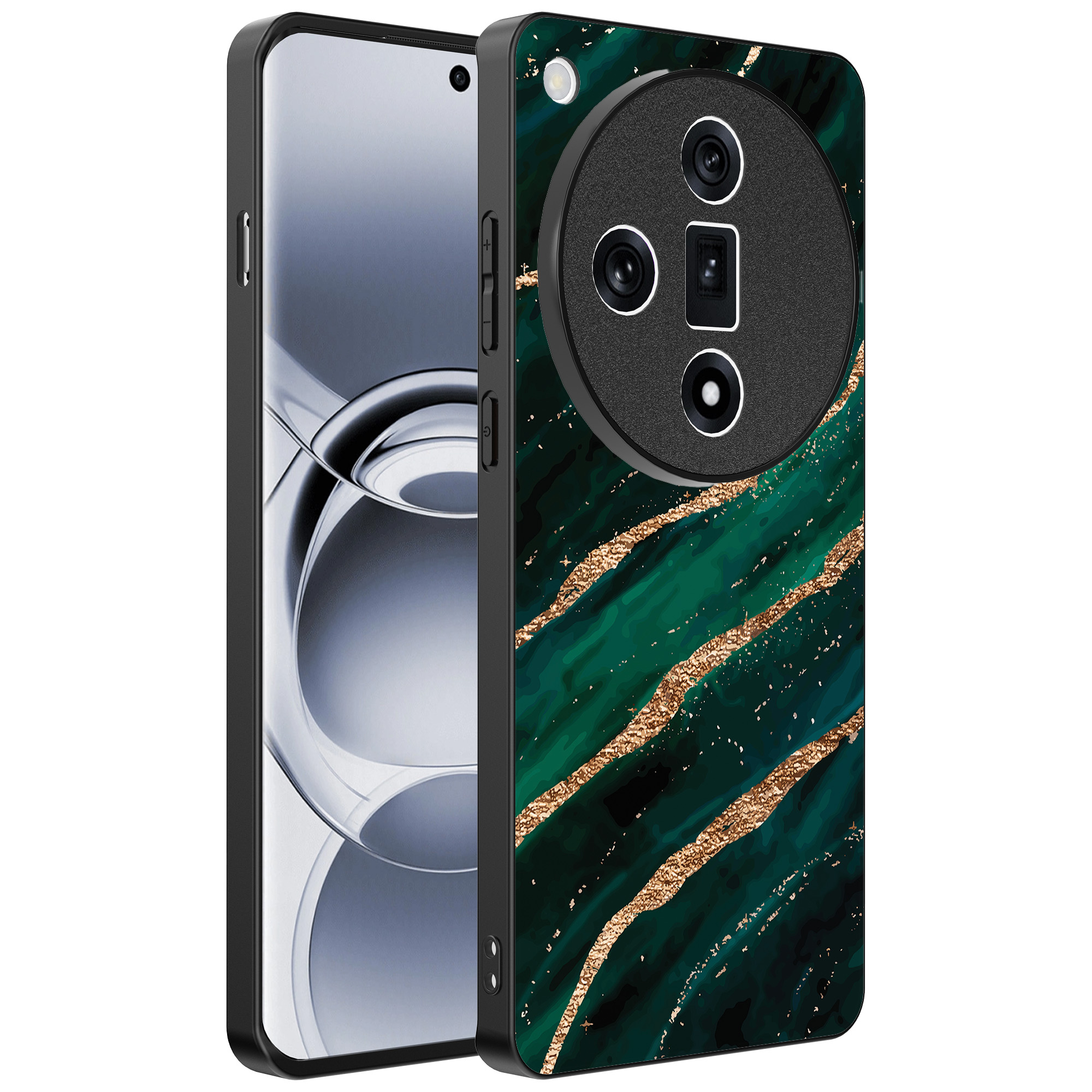 Oppo Find X7 Ultra telefoonhoesje met groen goud marmer opdruk (1)