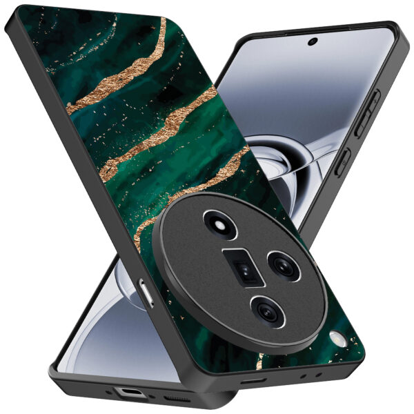 Oppo Find X7 Ultra telefoonhoesje met groen goud marmer opdruk (2)