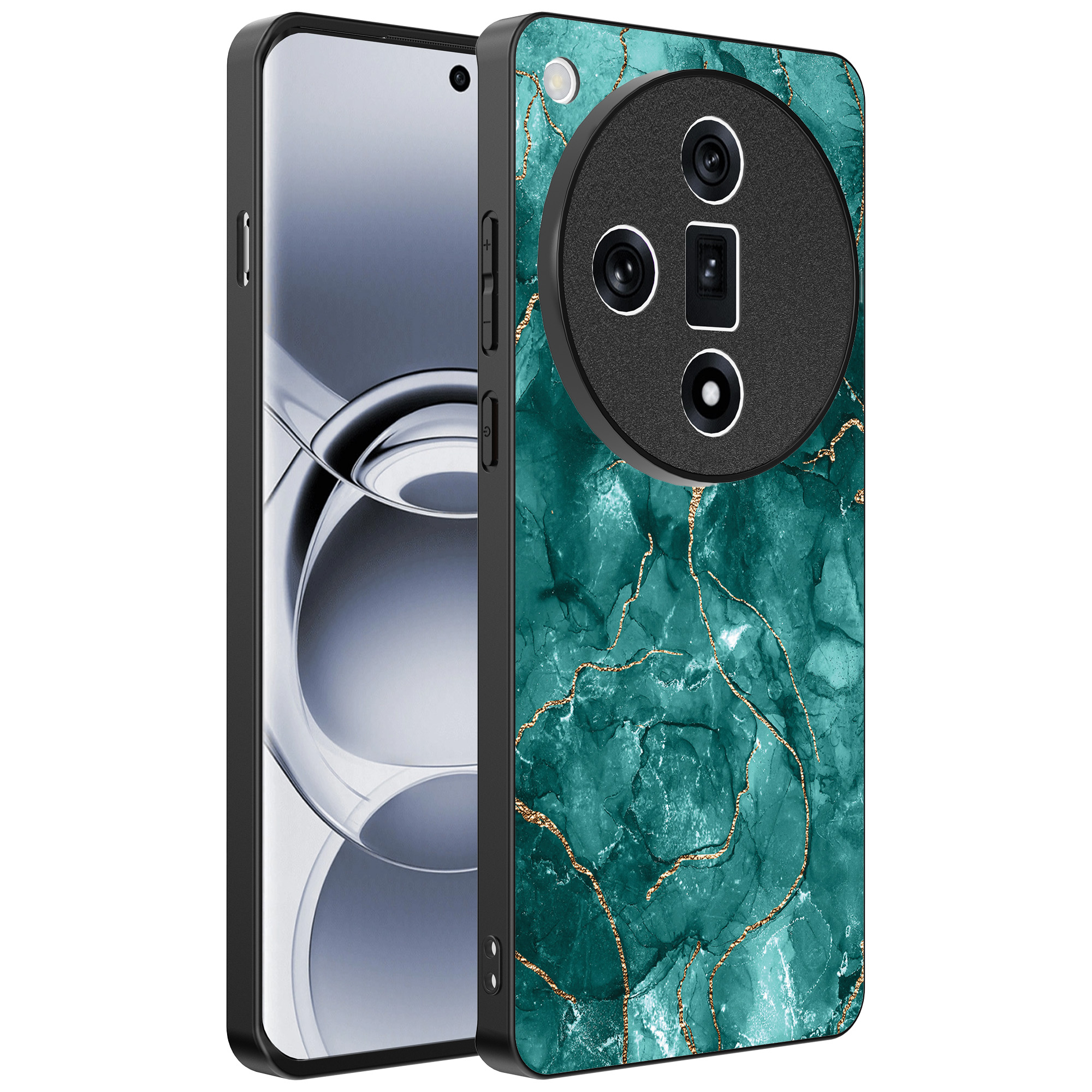 Oppo Find X7 Ultra telefoonhoesje met groen marmer opdruk (1)