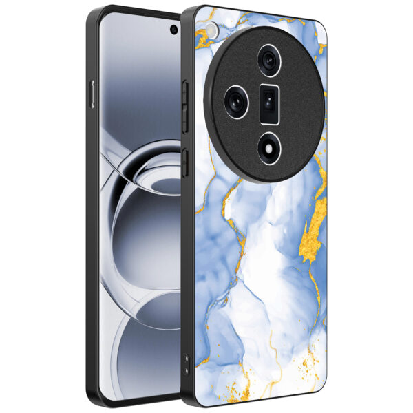 Oppo Find X7 Ultra telefoonhoesje met lichtblauw goud marmer opdruk (1)