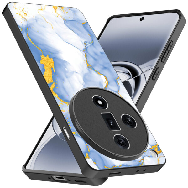 Oppo Find X7 Ultra telefoonhoesje met lichtblauw goud marmer opdruk (2)