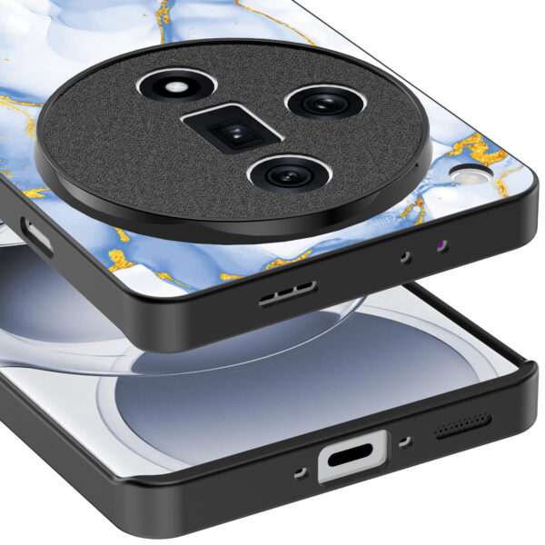 Oppo Find X7 Ultra telefoonhoesje met lichtblauw goud marmer opdruk (4)