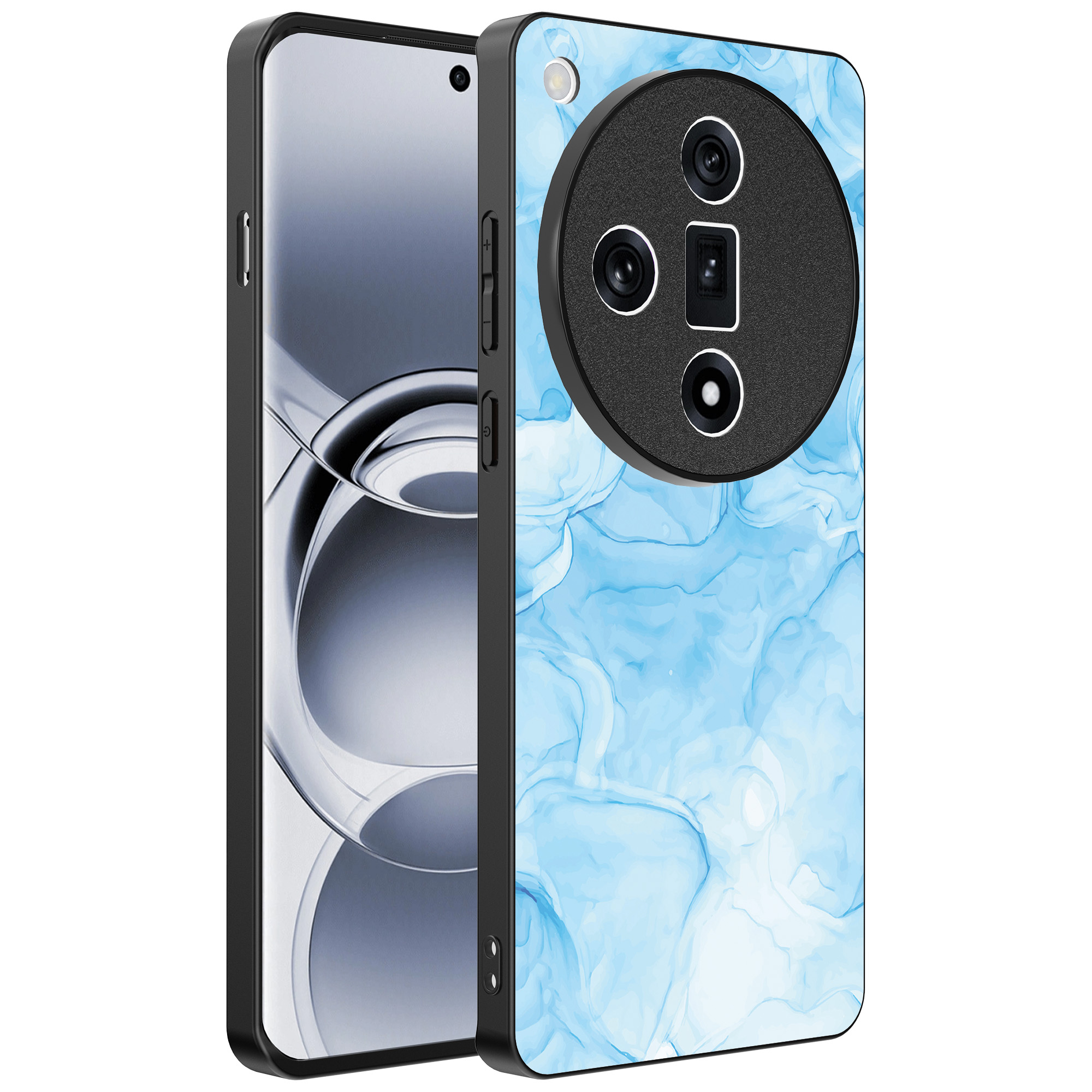 Oppo Find X7 Ultra telefoonhoesje met lichtblauw marmer opdruk (1)