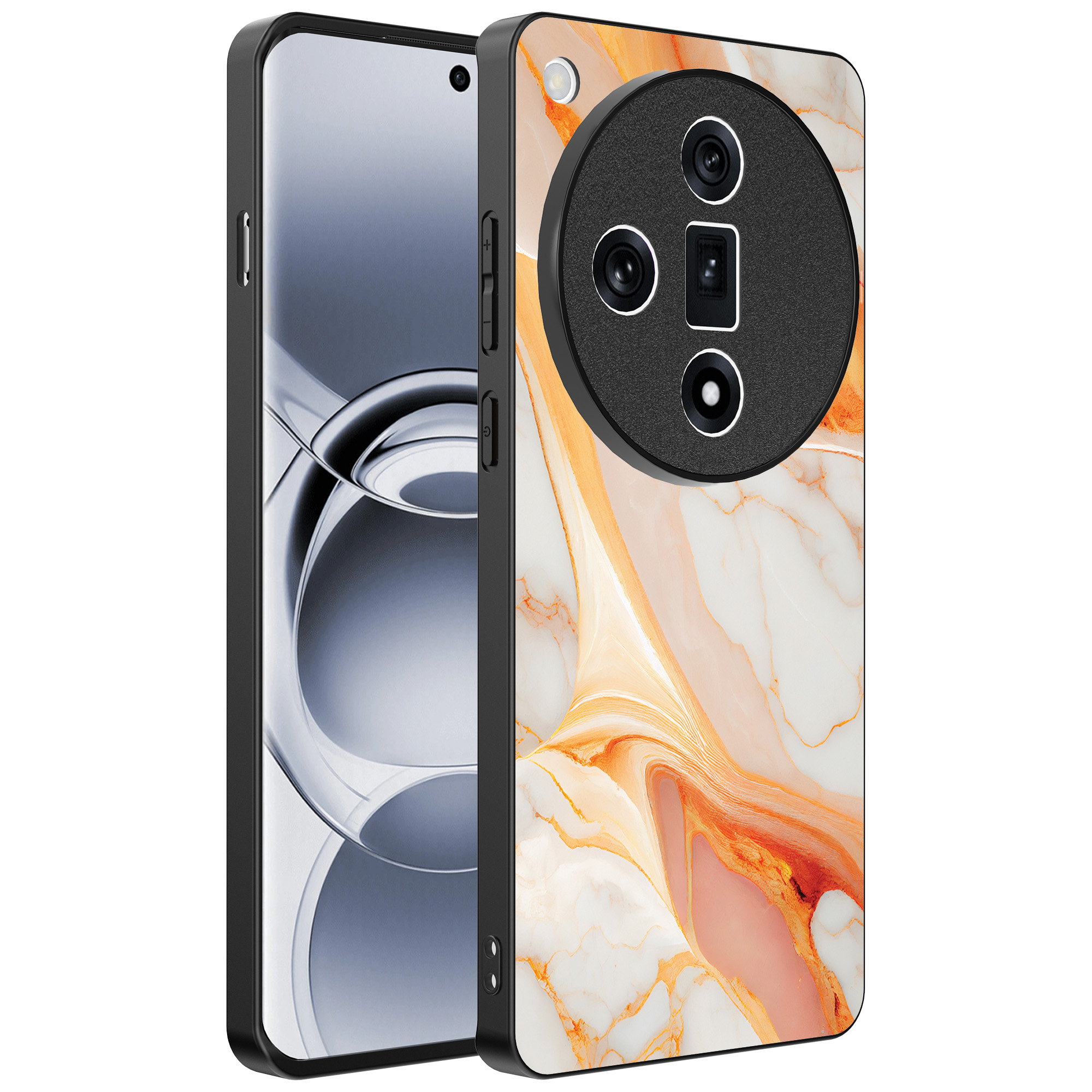 Oppo Find X7 Ultra telefoonhoesje met oranje marmer opdruk (1)