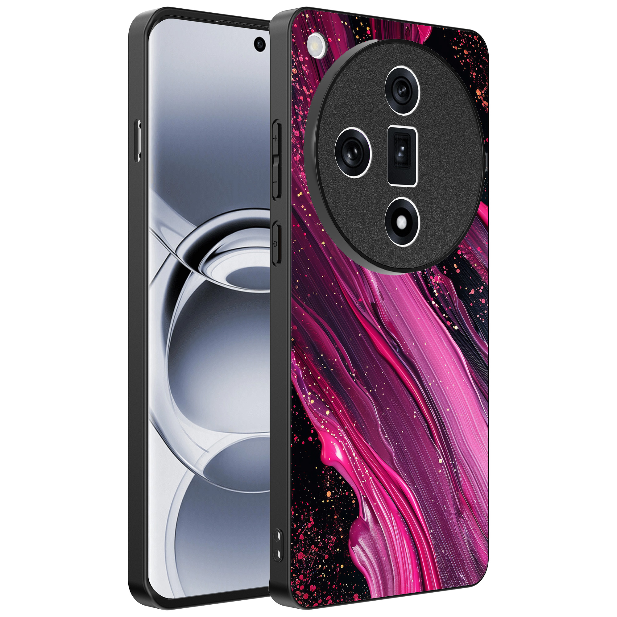 Oppo Find X7 Ultra telefoonhoesje met paars roze marmer opdruk (1)