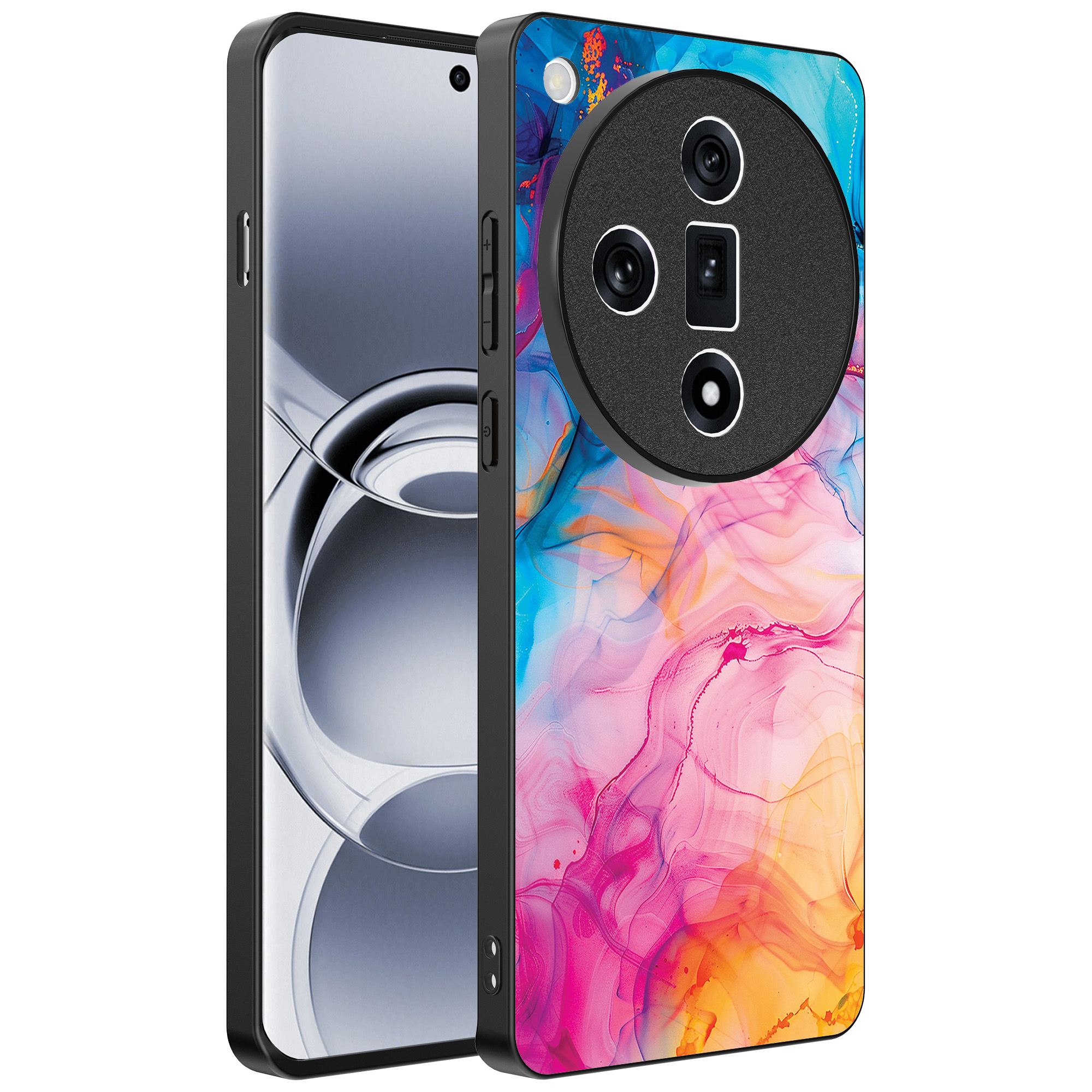 Oppo Find X7 Ultra telefoonhoesje met regenboog acryl marmer opdruk (1)