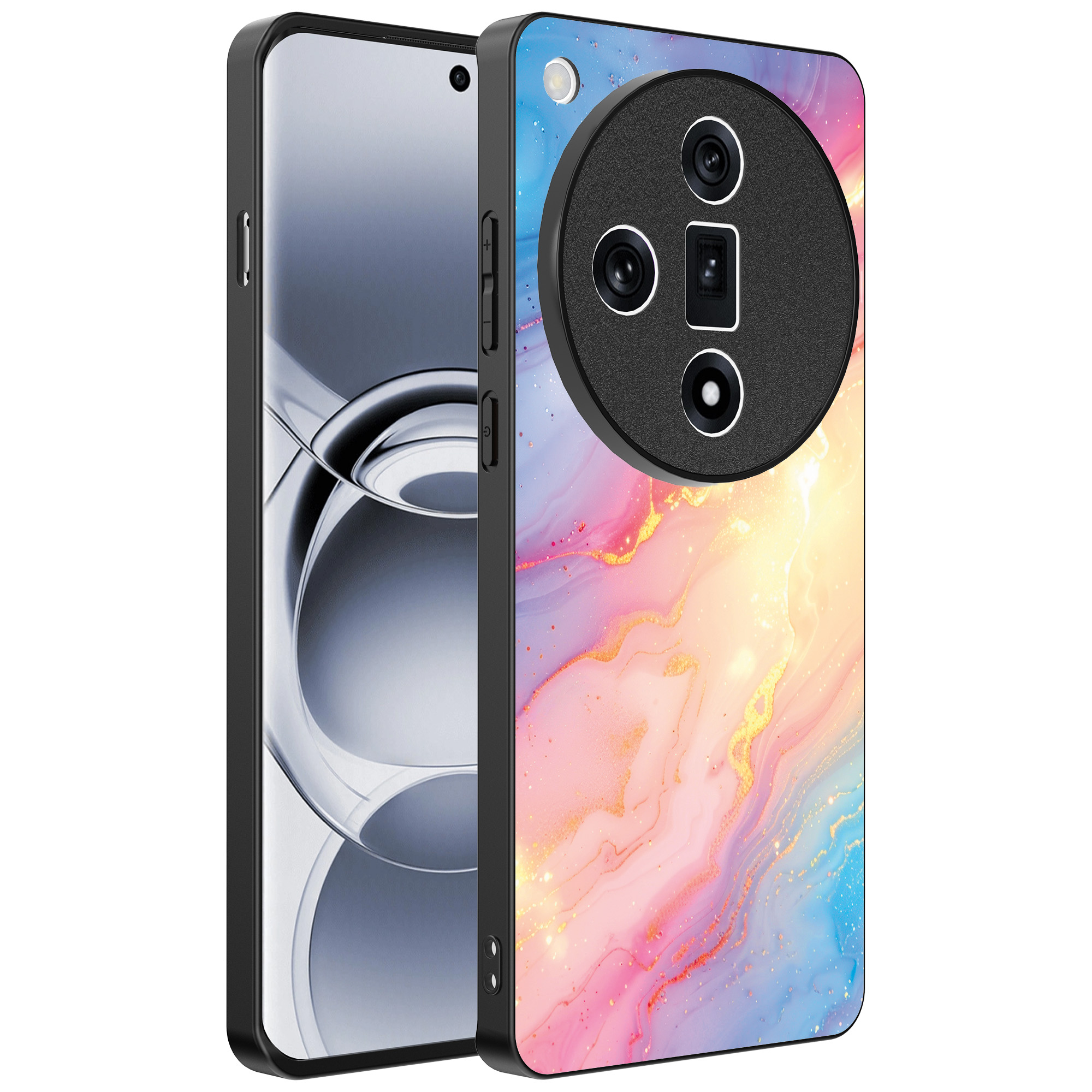 Oppo Find X7 Ultra telefoonhoesje met regenboog glitter marmer opdruk (1)