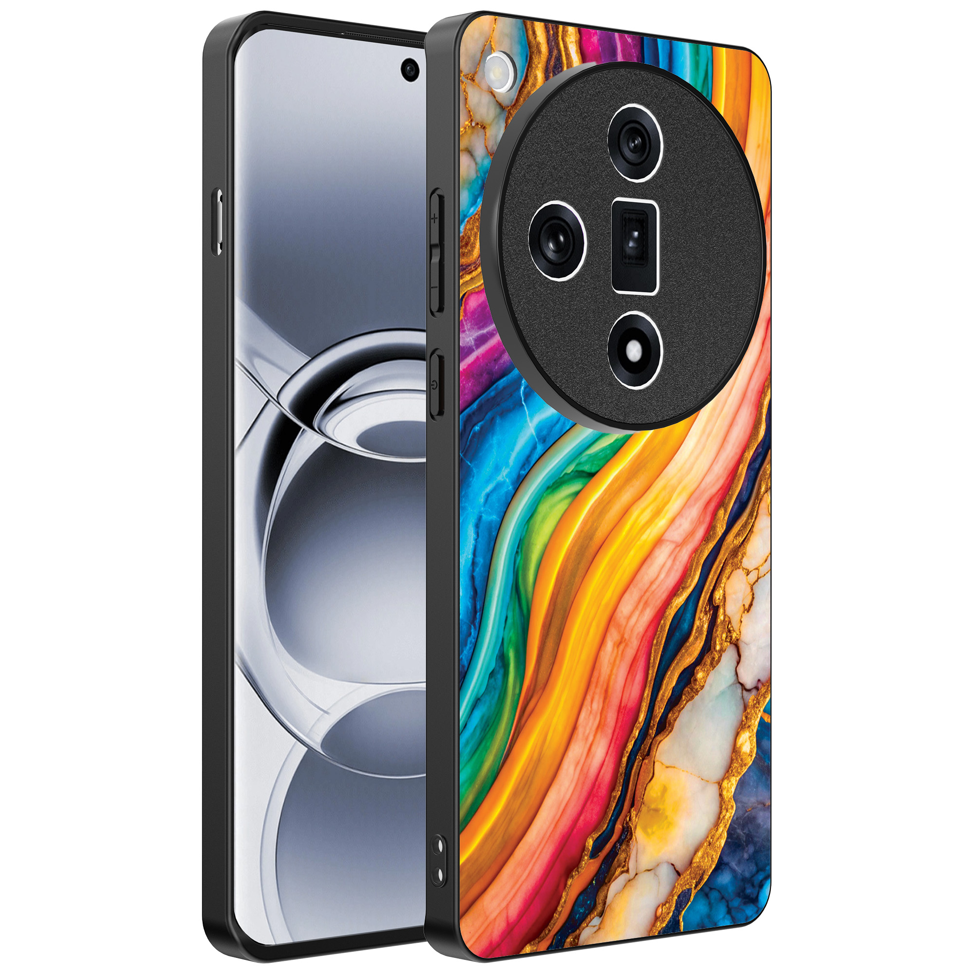 Oppo Find X7 Ultra telefoonhoesje met regenboog goud marmer opdruk (1)
