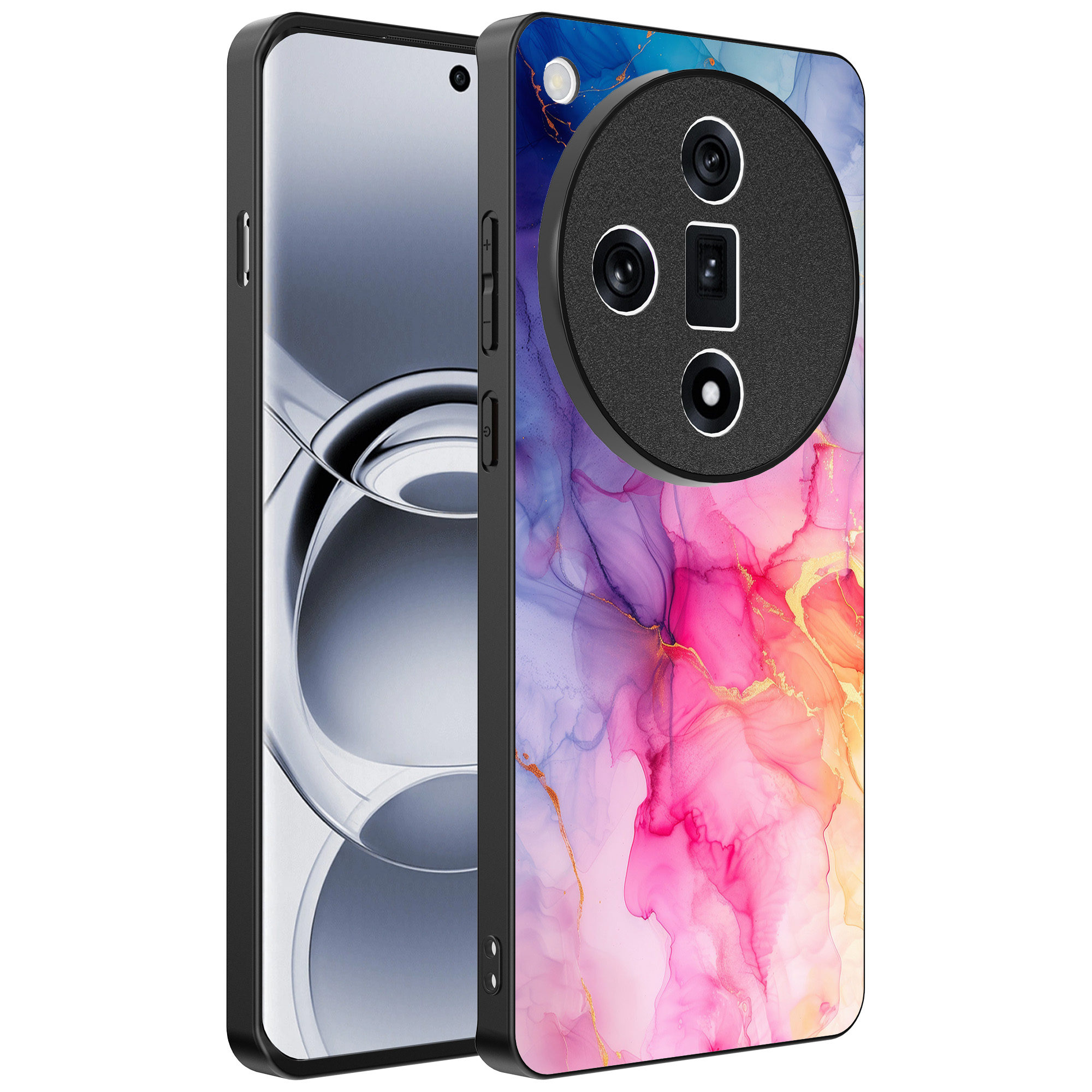 Oppo Find X7 Ultra telefoonhoesje met regenboog marmer opdruk (1)
