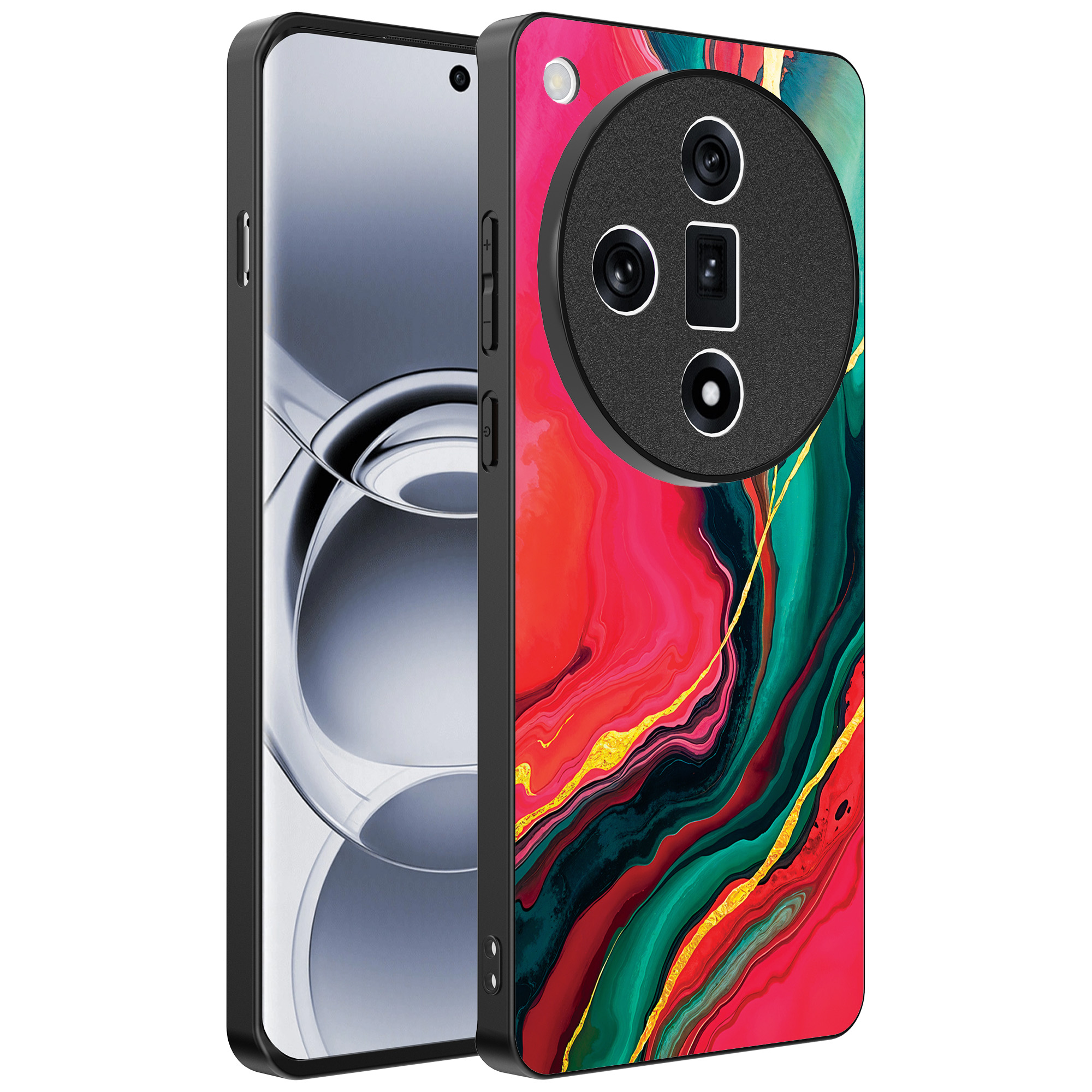 Oppo Find X7 Ultra telefoonhoesje met rood groen marmer opdruk (1)