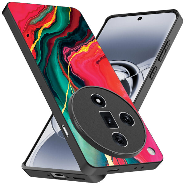 Oppo Find X7 Ultra telefoonhoesje met rood groen marmer opdruk (2)
