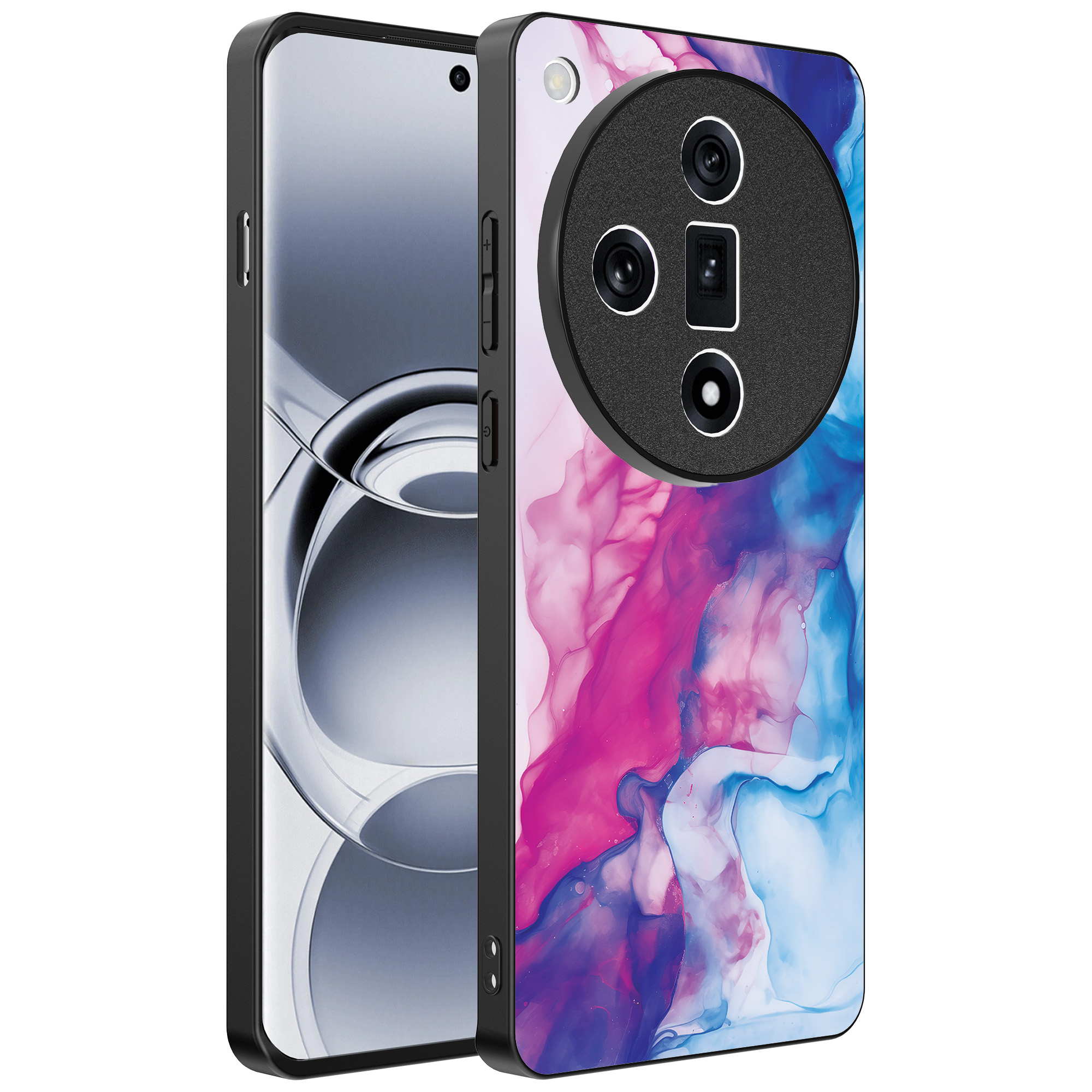 Oppo Find X7 Ultra telefoonhoesje met roze blauw marmer opdruk (1)