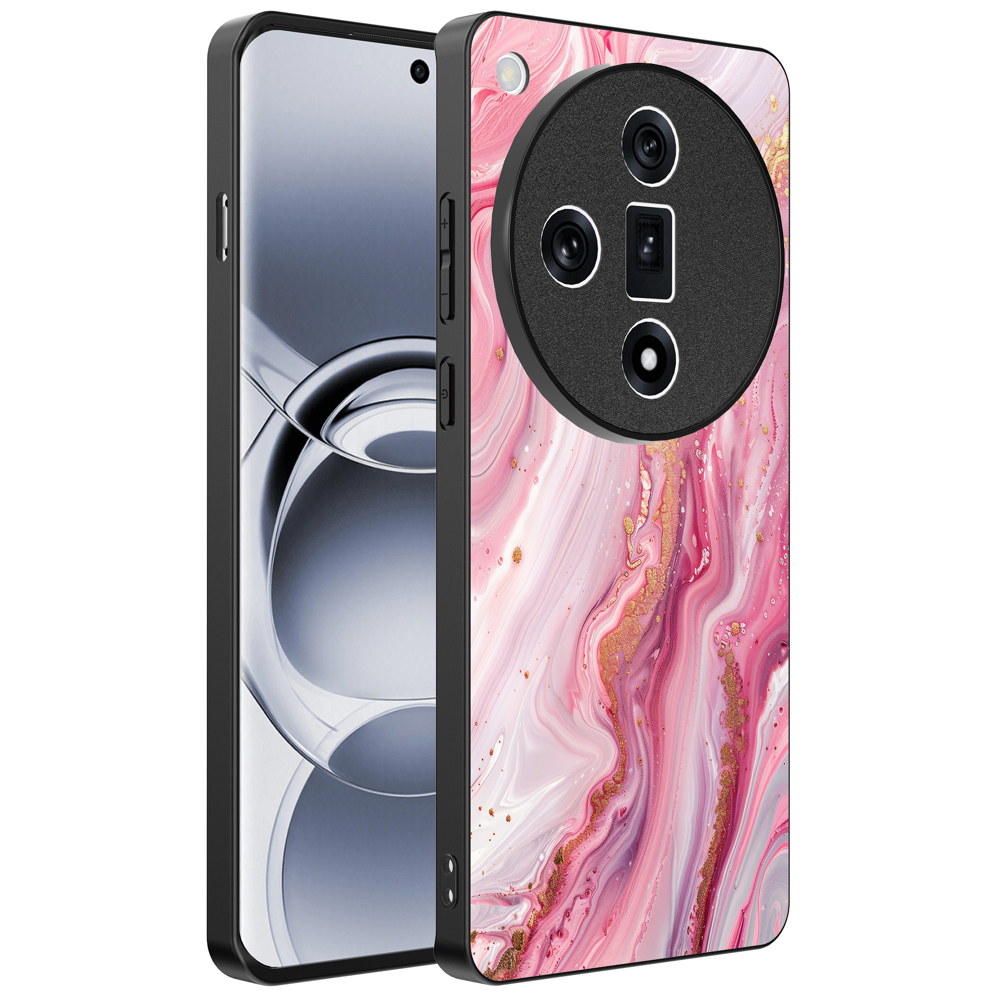 Oppo Find X7 Ultra telefoonhoesje met roze marmer opdruk (1)