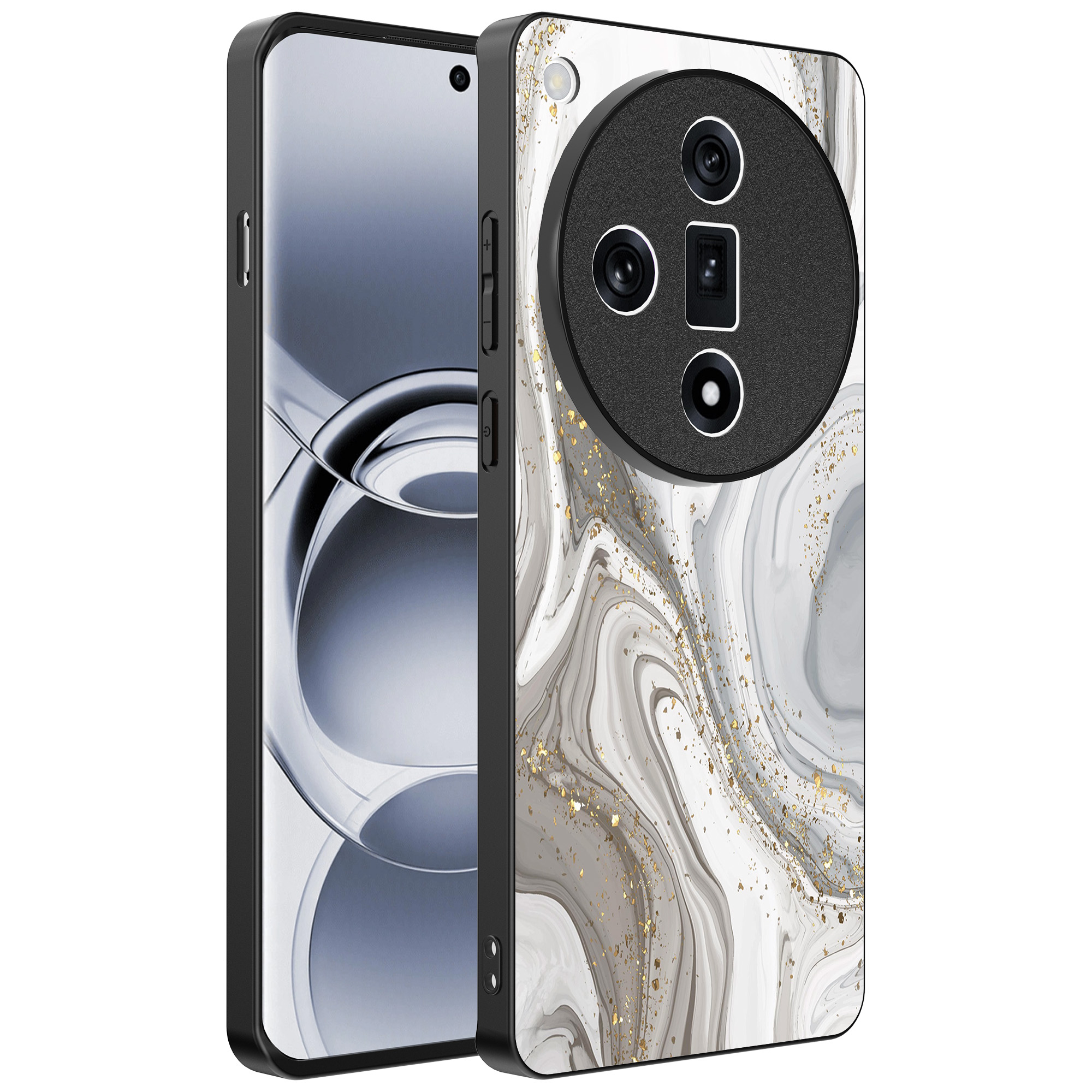 Oppo Find X7 Ultra telefoonhoesje met zilver marmer opdruk (1)