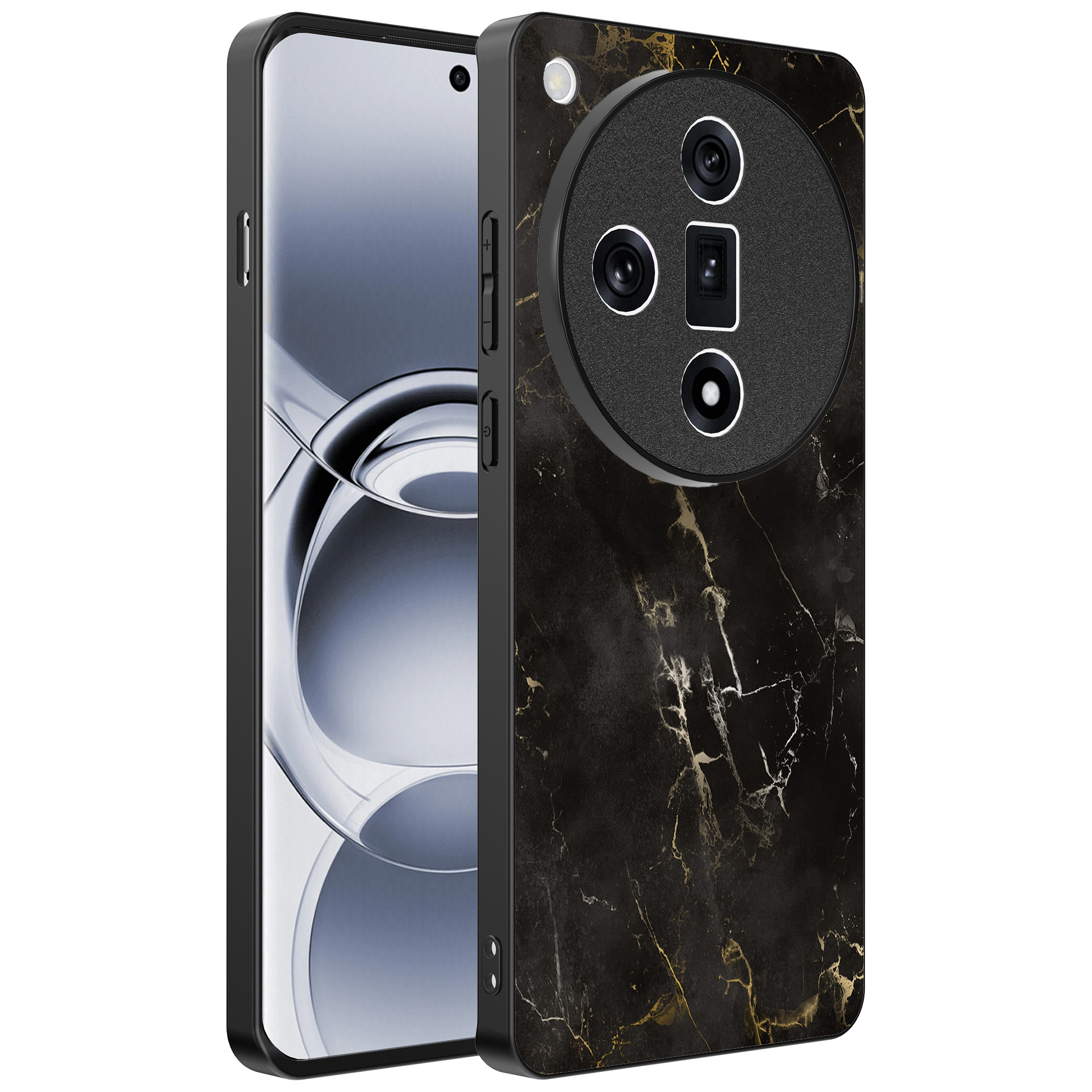 Oppo Find X7 Ultra telefoonhoesje met zwart marmer opdruk (1)