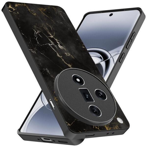 Oppo Find X7 Ultra telefoonhoesje met zwart marmer opdruk (2)