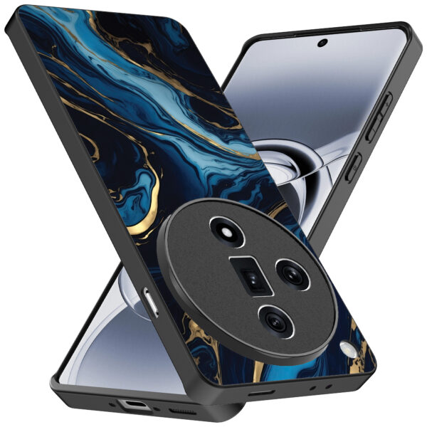 Oppo Find X7 telefoonhoesje met blauw goud marmer opdruk (2)