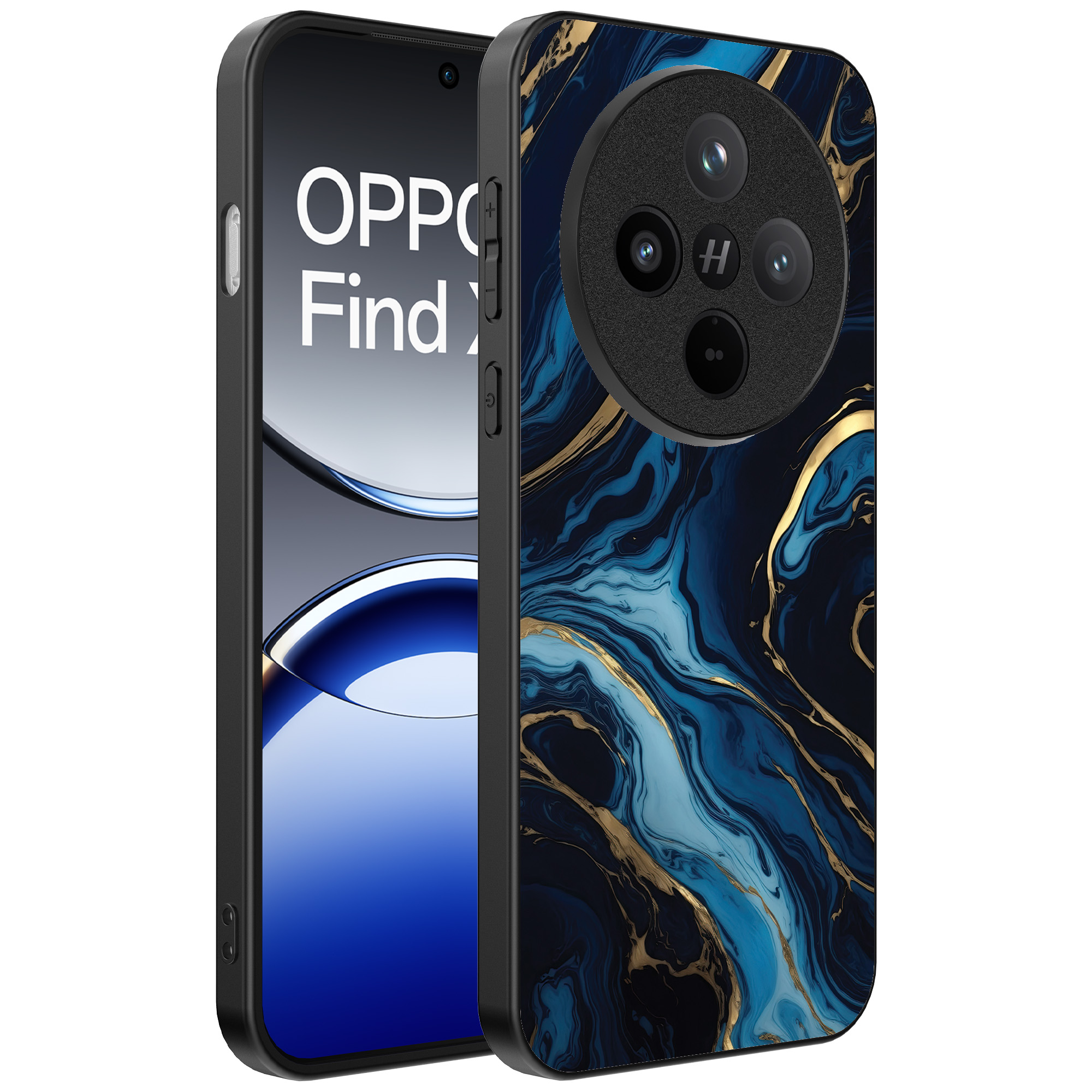 Oppo Find X8 Pro telefoonhoesje met blauw goud marmer opdruk (1)