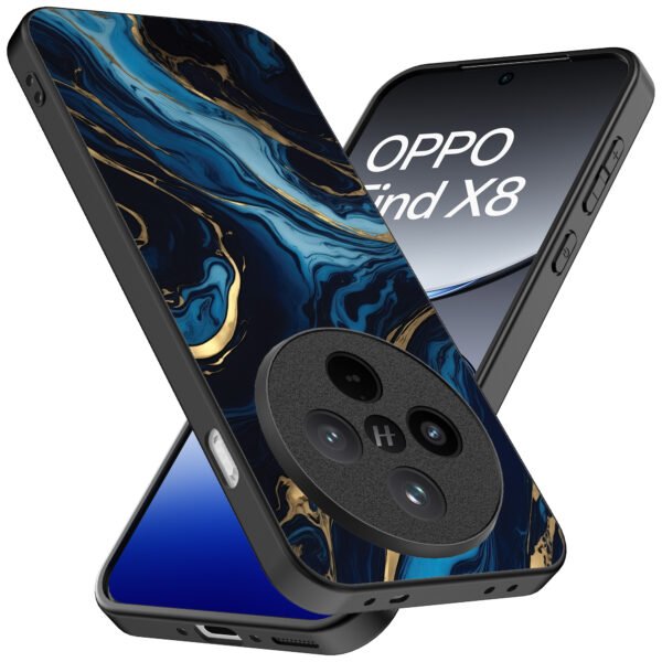Oppo Find X8 Pro telefoonhoesje met blauw goud marmer opdruk (2)