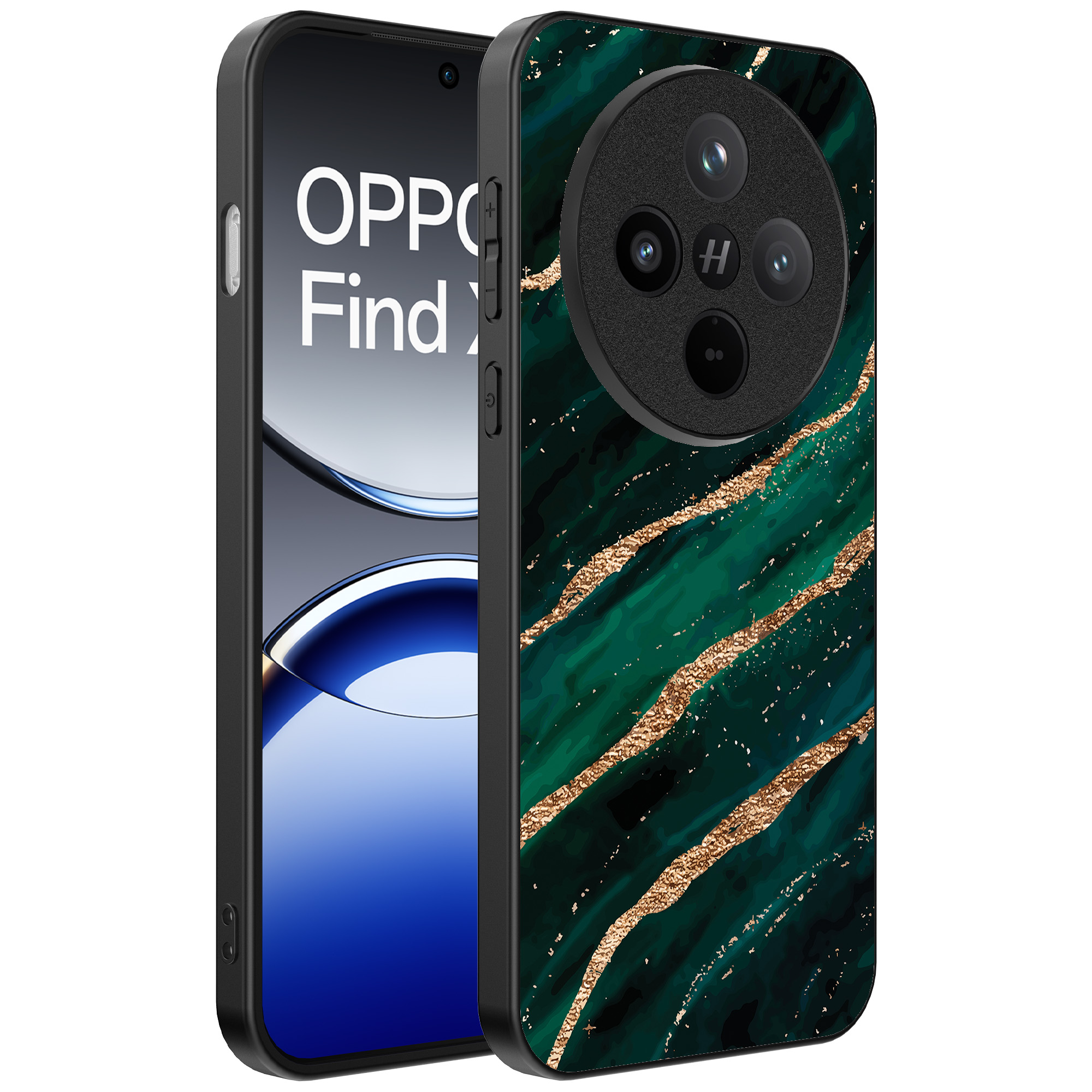 Oppo Find X8 Pro telefoonhoesje met groen goud marmer opdruk (1)