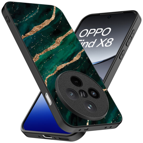 Oppo Find X8 Pro telefoonhoesje met groen goud marmer opdruk (2)