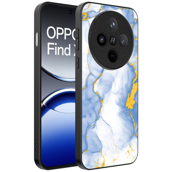 Oppo Find X8 Pro telefoonhoesje met lichtblauw goud marmer opdruk (1)