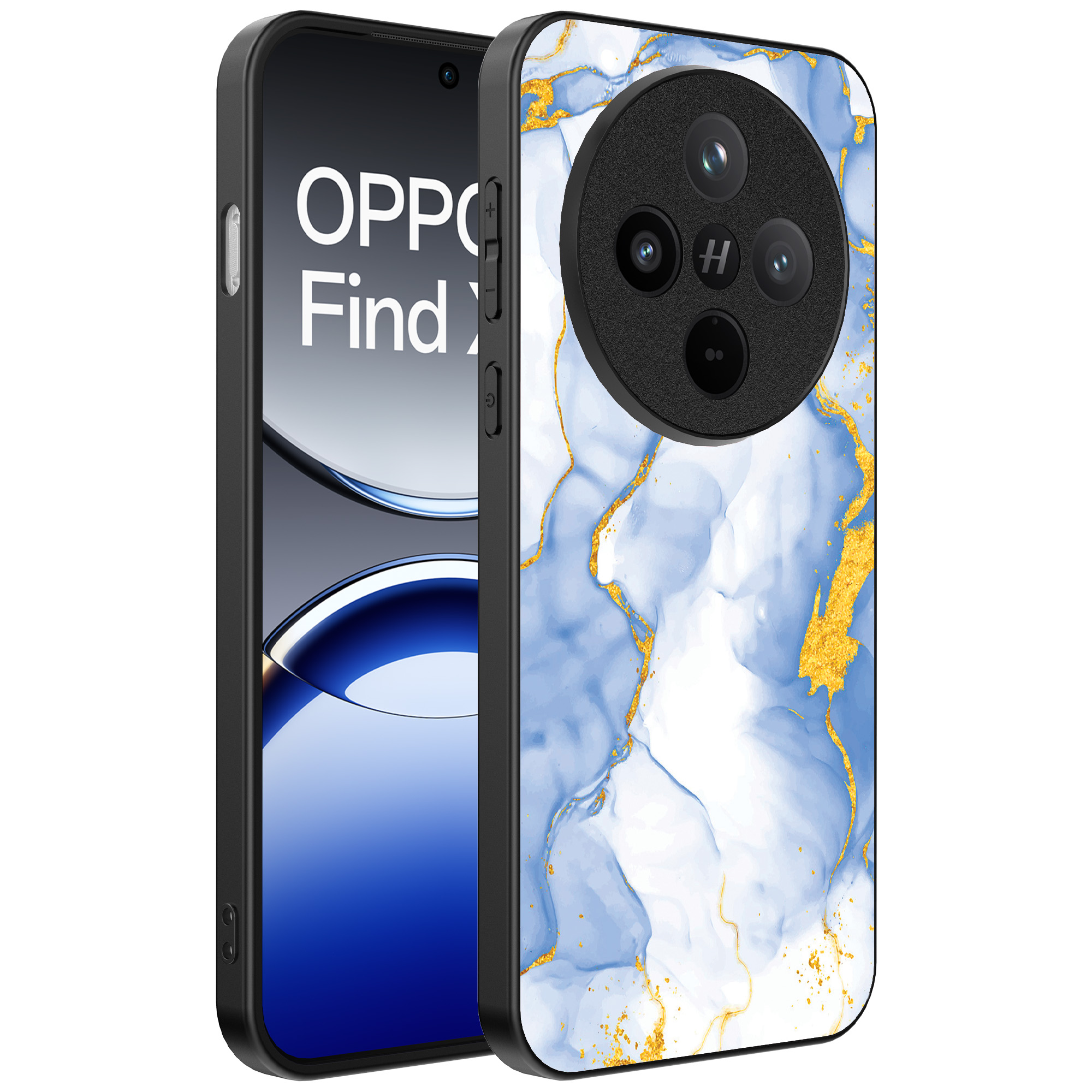 Oppo Find X8 Pro telefoonhoesje met lichtblauw goud marmer opdruk (1)