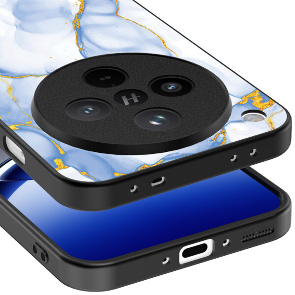 Oppo Find X8 Pro telefoonhoesje met lichtblauw goud marmer opdruk (4)