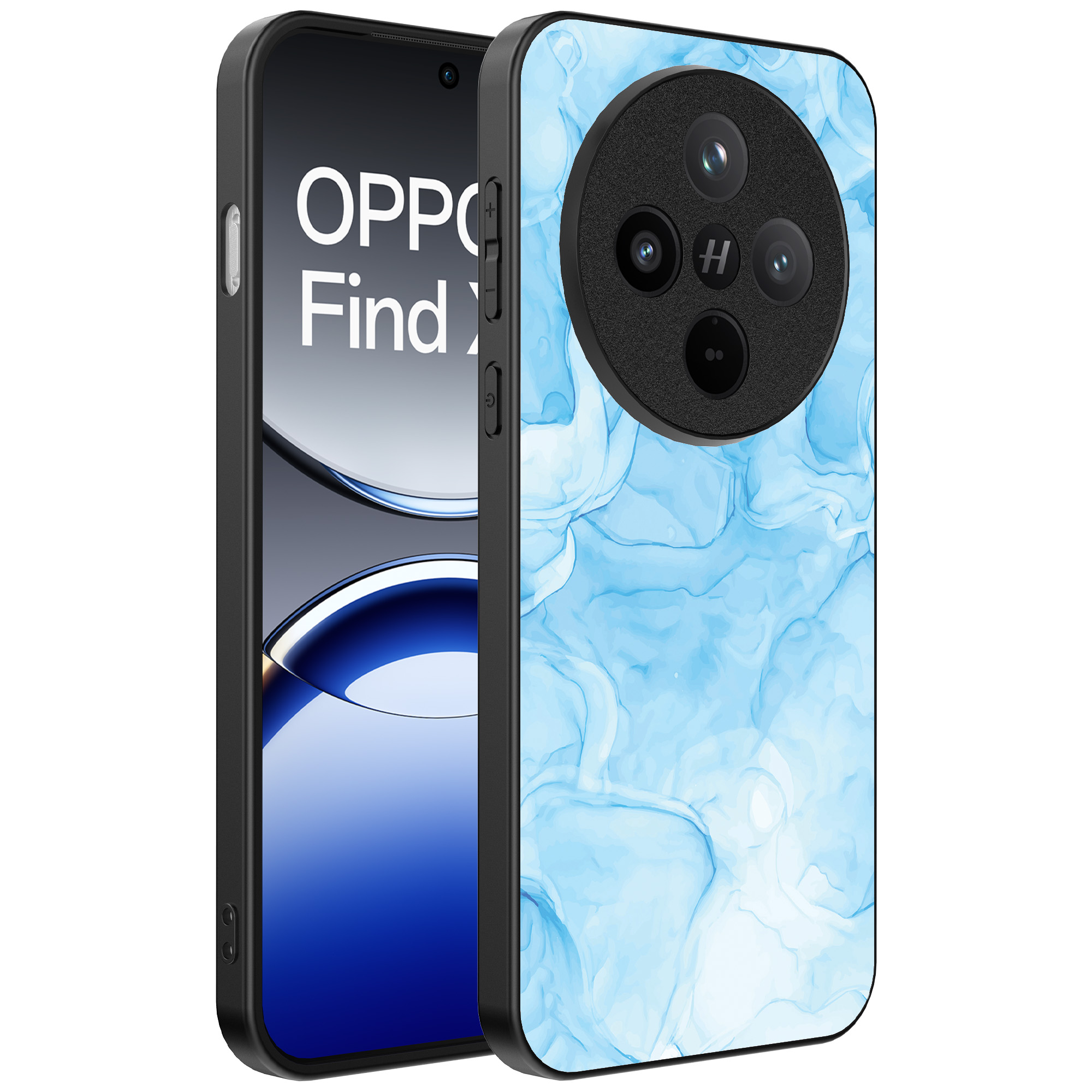 Oppo Find X8 Pro telefoonhoesje met lichtblauw marmer opdruk (1)