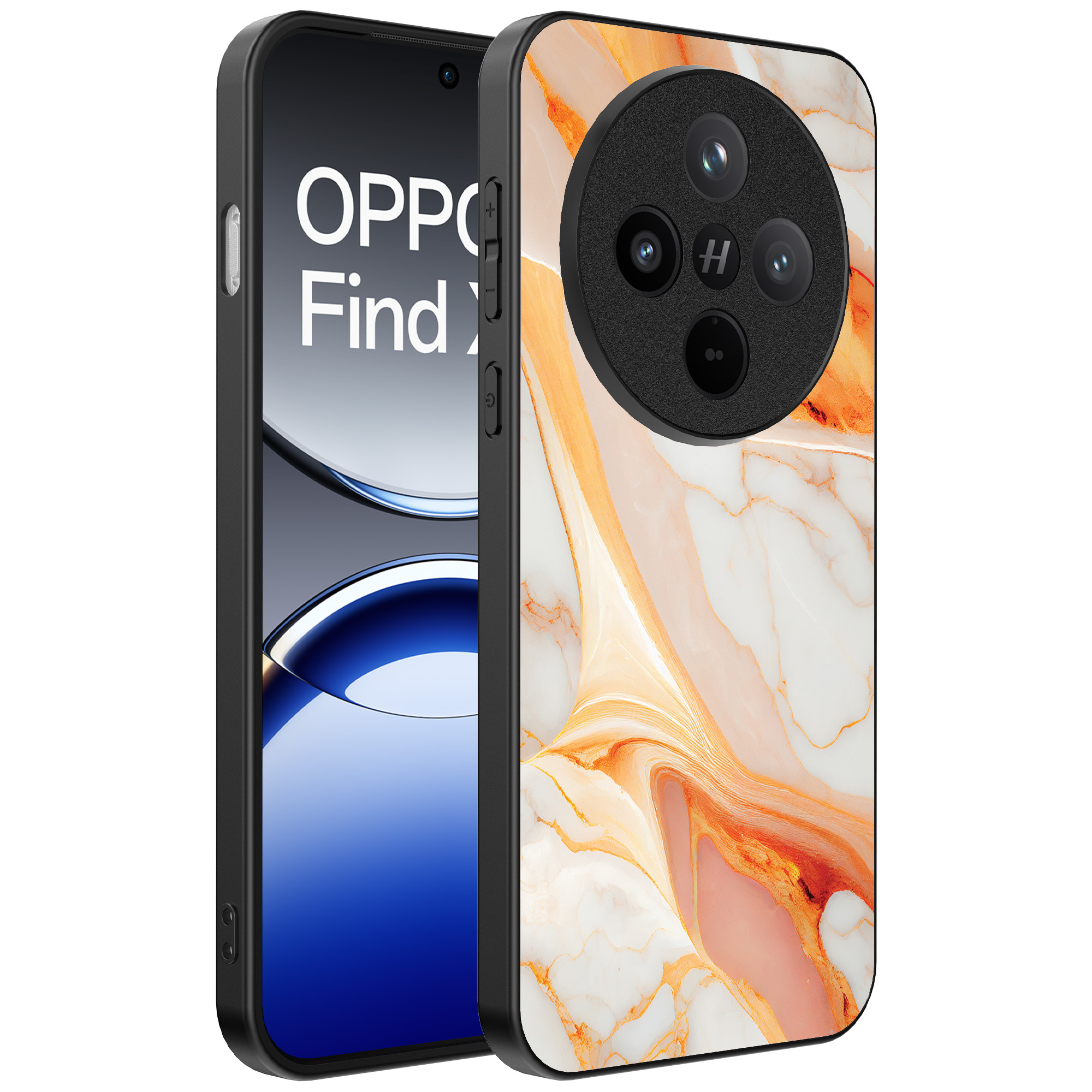 Oppo Find X8 Pro telefoonhoesje met oranje marmer opdruk (1)
