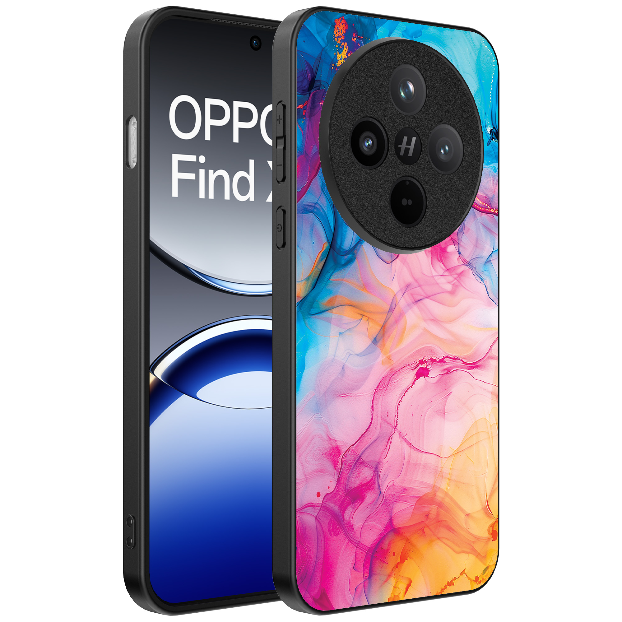 Oppo Find X8 Pro telefoonhoesje met regenboog acryl marmer opdruk (1)