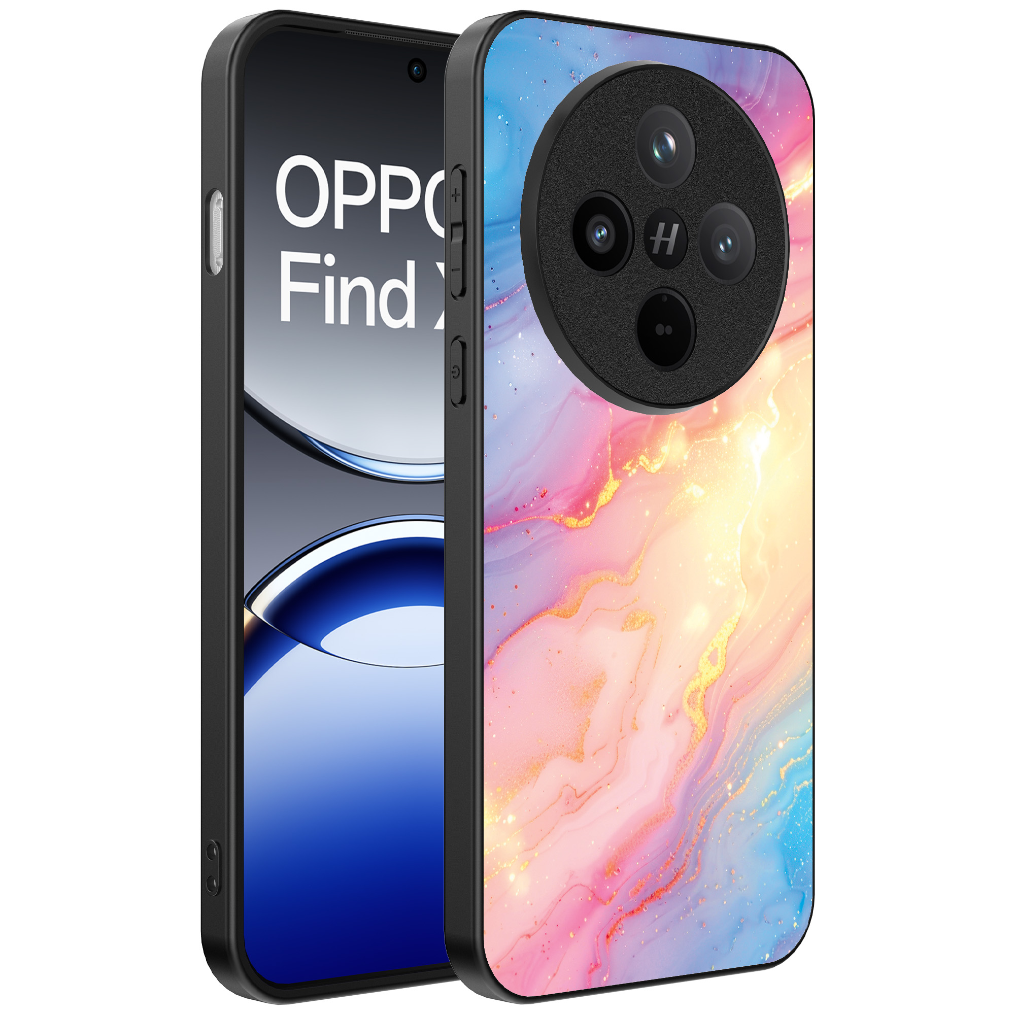 Oppo Find X8 Pro telefoonhoesje met regenboog glitter marmer opdruk (1)