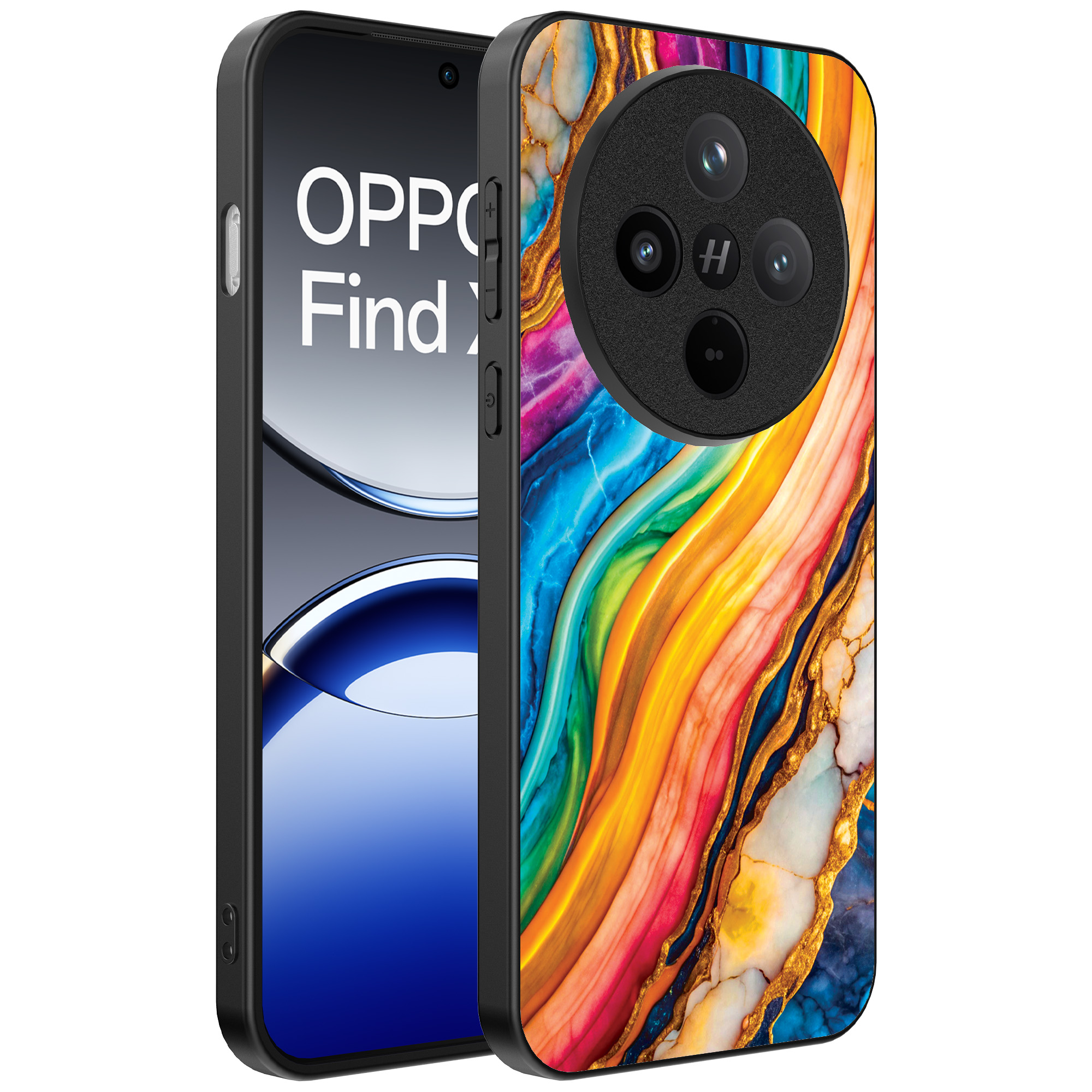 Oppo Find X8 Pro telefoonhoesje met regenboog goud marmer opdruk (1)