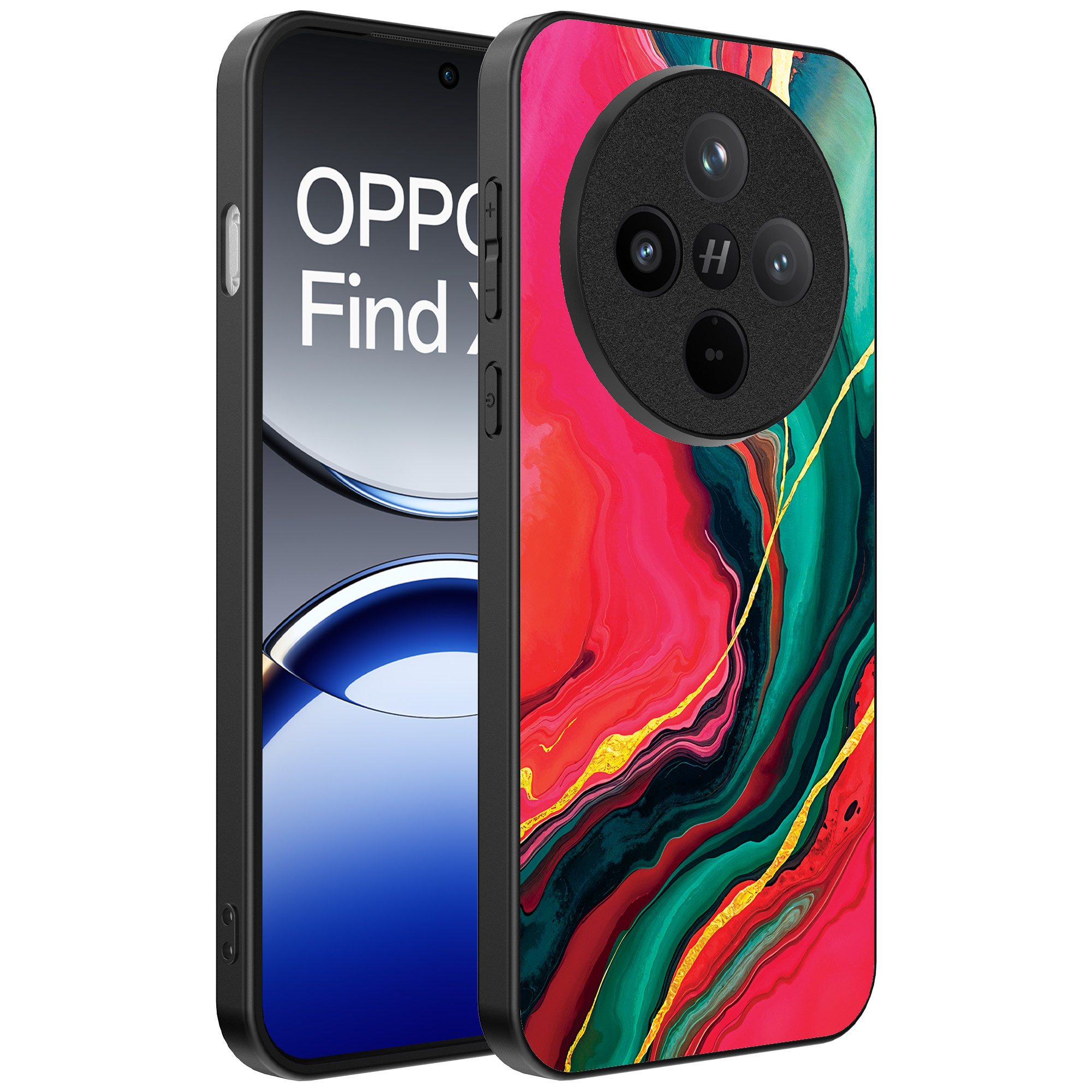 Oppo Find X8 Pro telefoonhoesje met rood groen marmer opdruk (1)