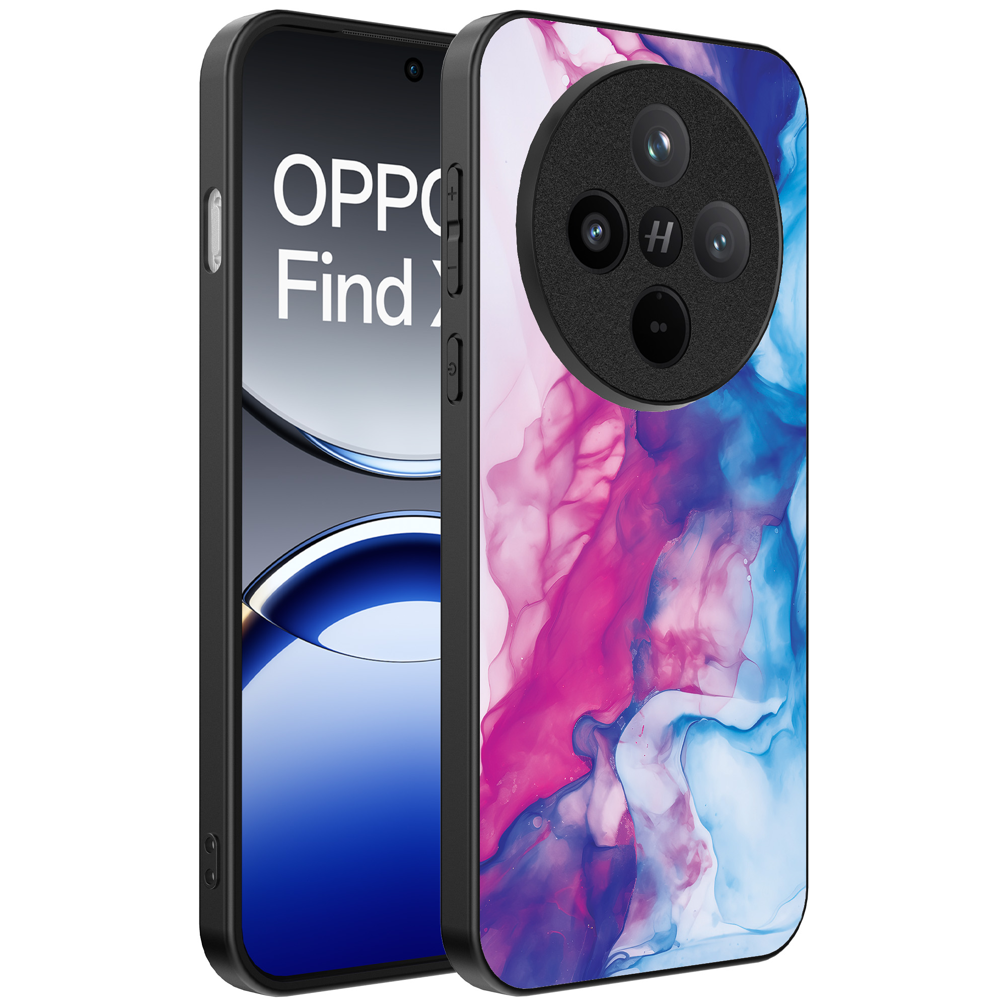 Oppo Find X8 Pro telefoonhoesje met roze blauw marmer opdruk (1)